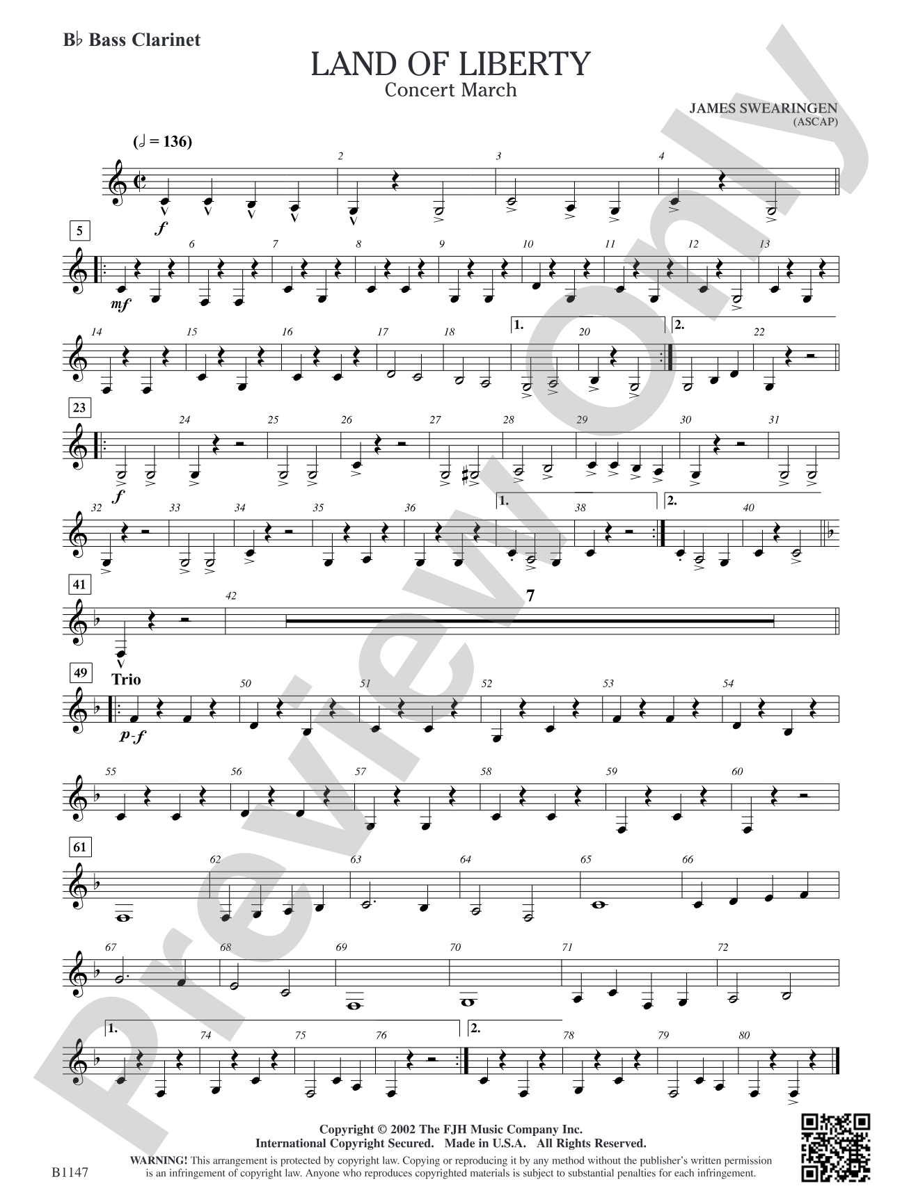 Land of Liberty: B-flat Bass Clarinet