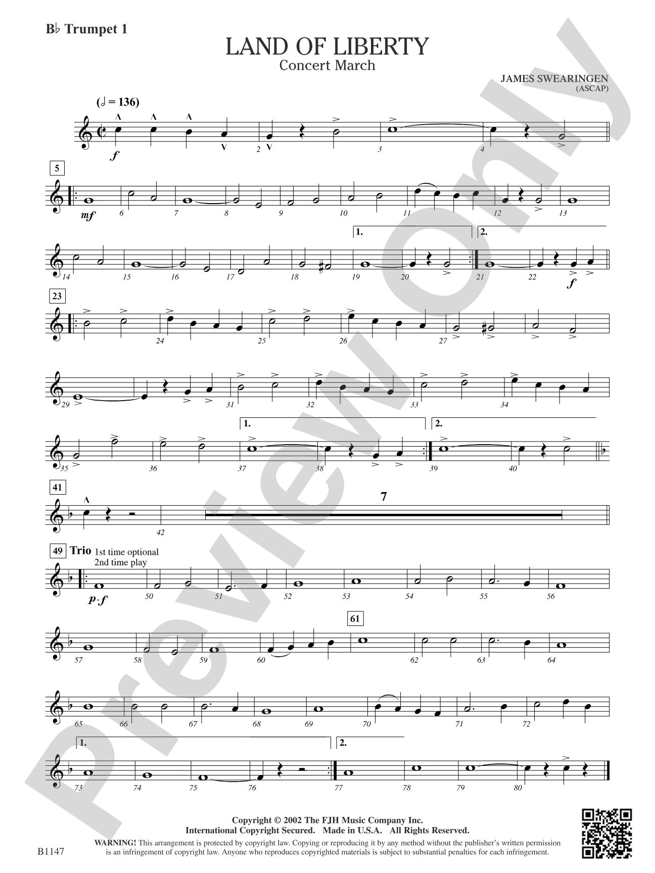 Land of Liberty: B-flat Trumpet 1