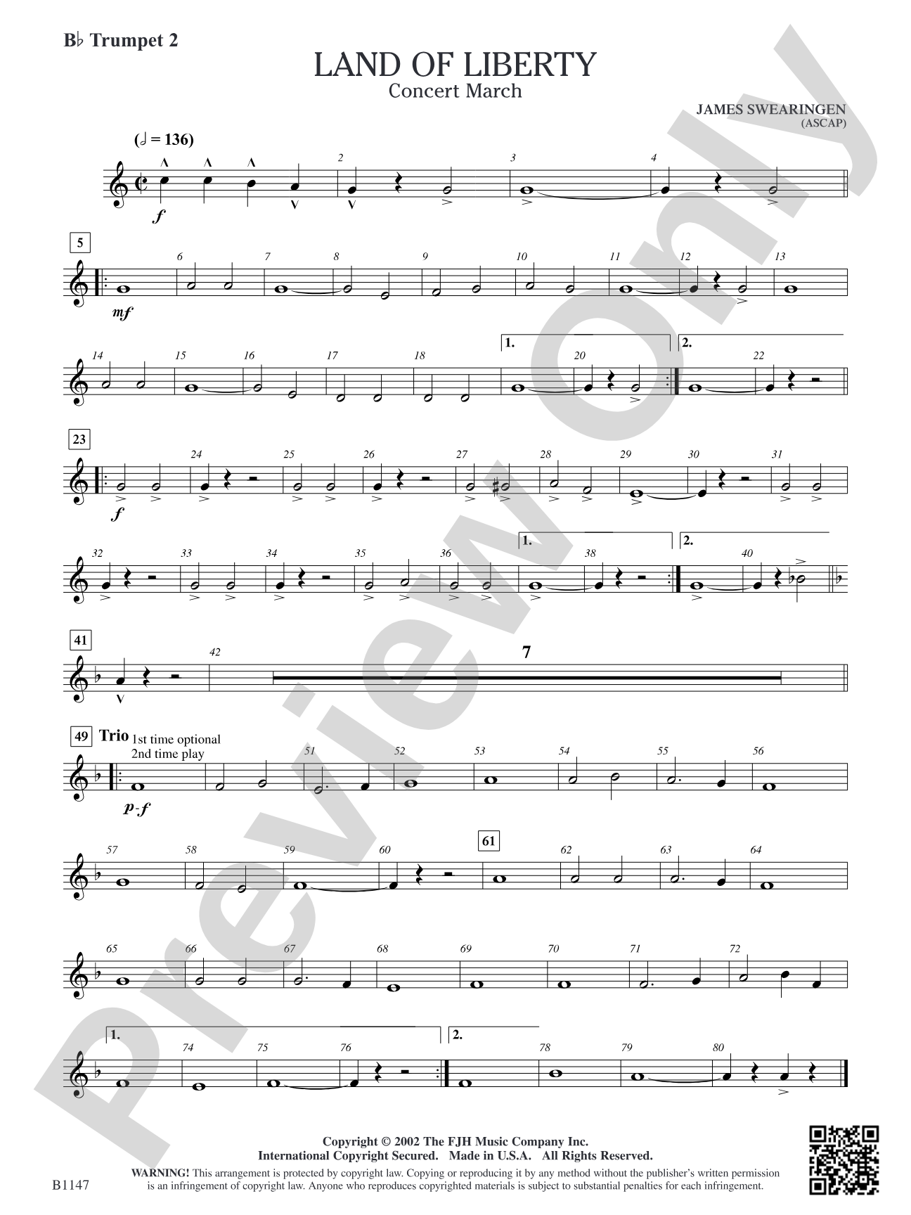 Land of Liberty: B-flat Trumpet 2