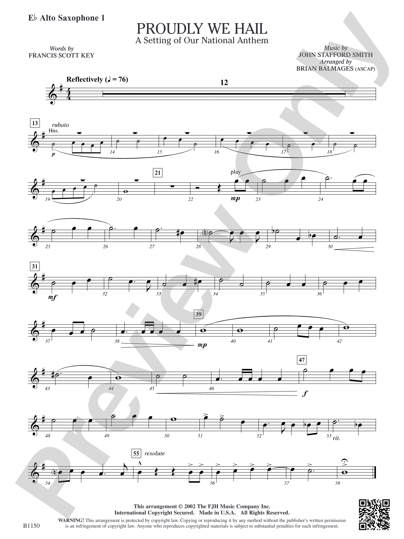 Proudly We Hail (A Setting of Our National Anthem): E-flat Alto Saxophone 1
