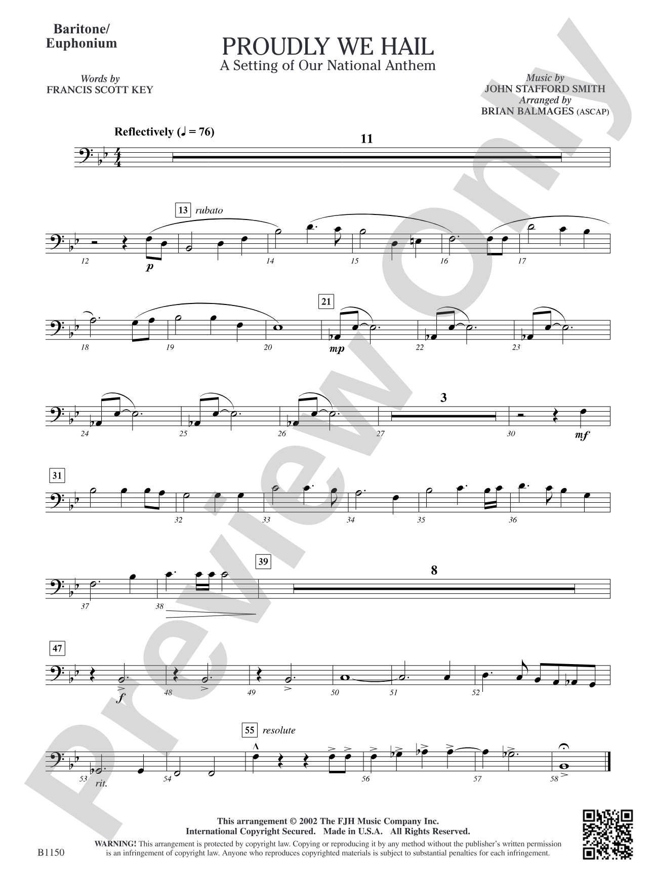 Proudly We Hail (A Setting of Our National Anthem): Baritone/Euphonium