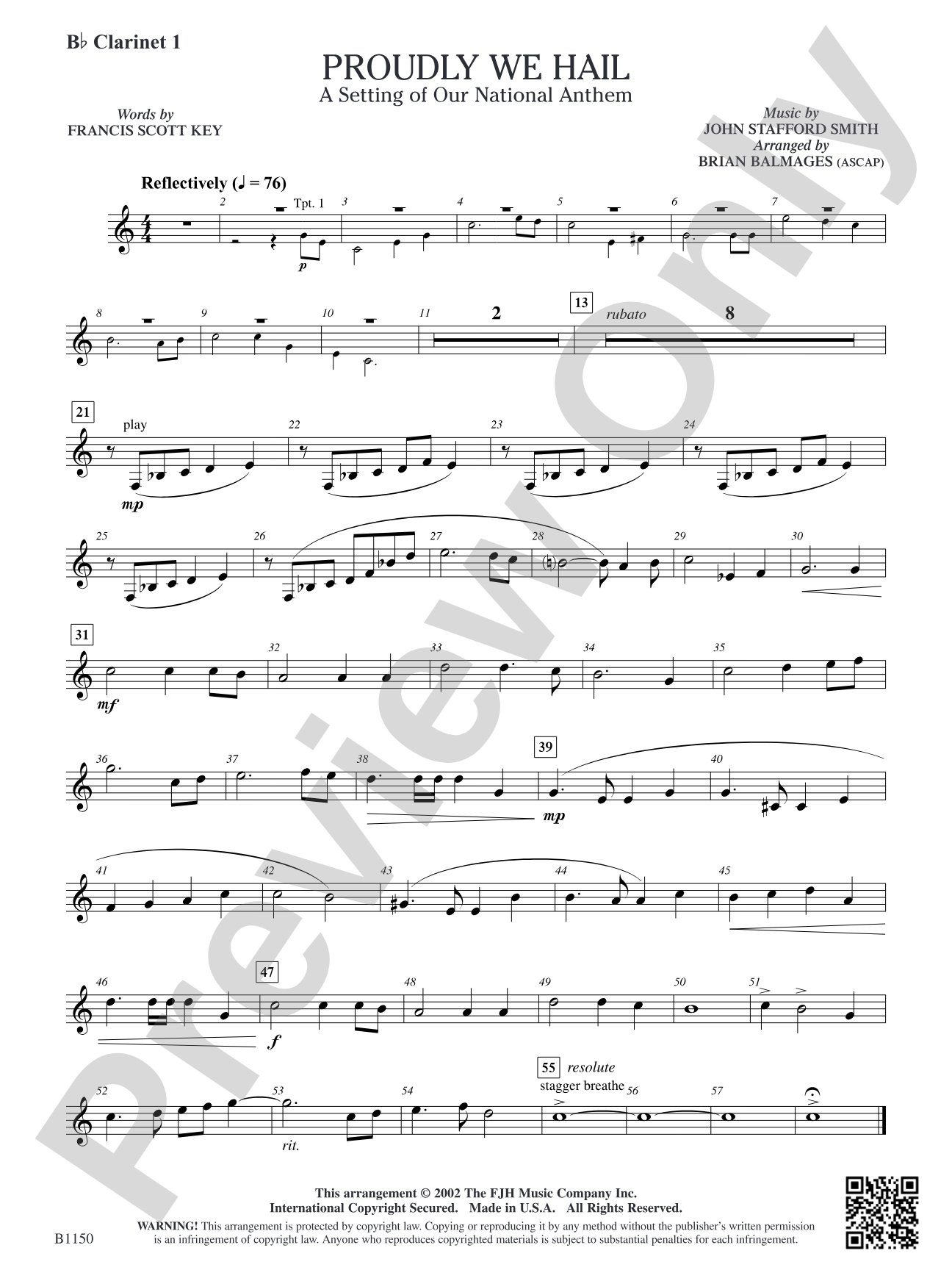 Proudly We Hail (A Setting of Our National Anthem): B-flat Clarinet 1