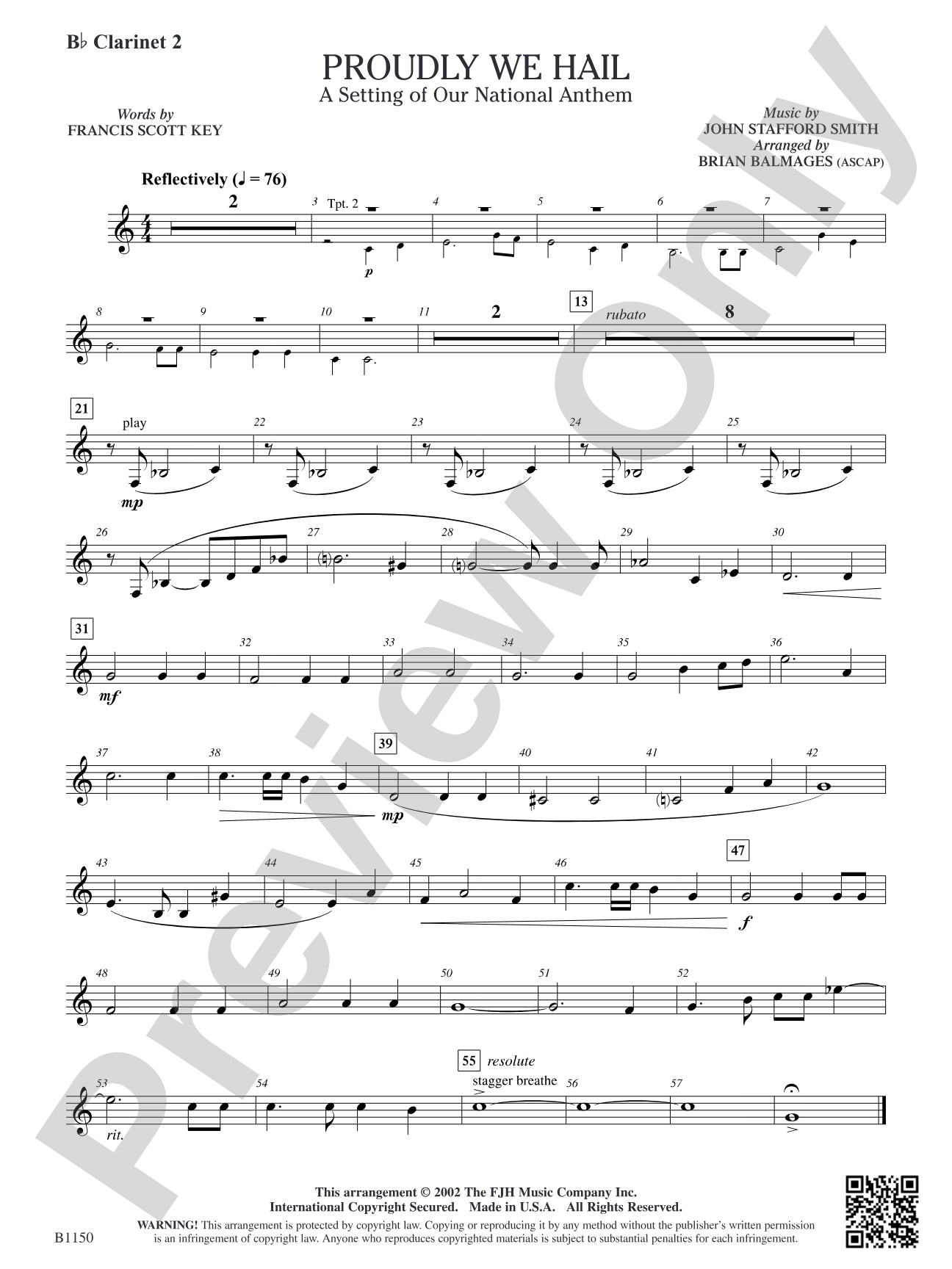 Proudly We Hail (A Setting of Our National Anthem): B-flat Clarinet 2