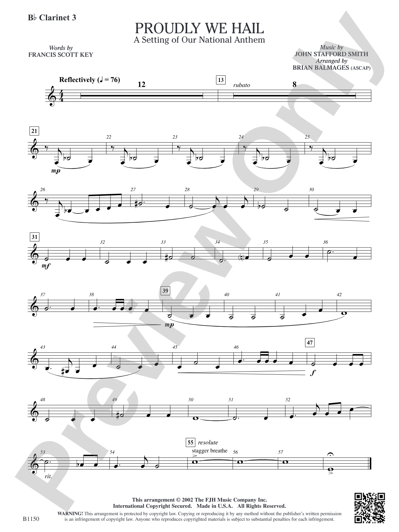 Proudly We Hail (A Setting of Our National Anthem): B-flat Clarinet 3