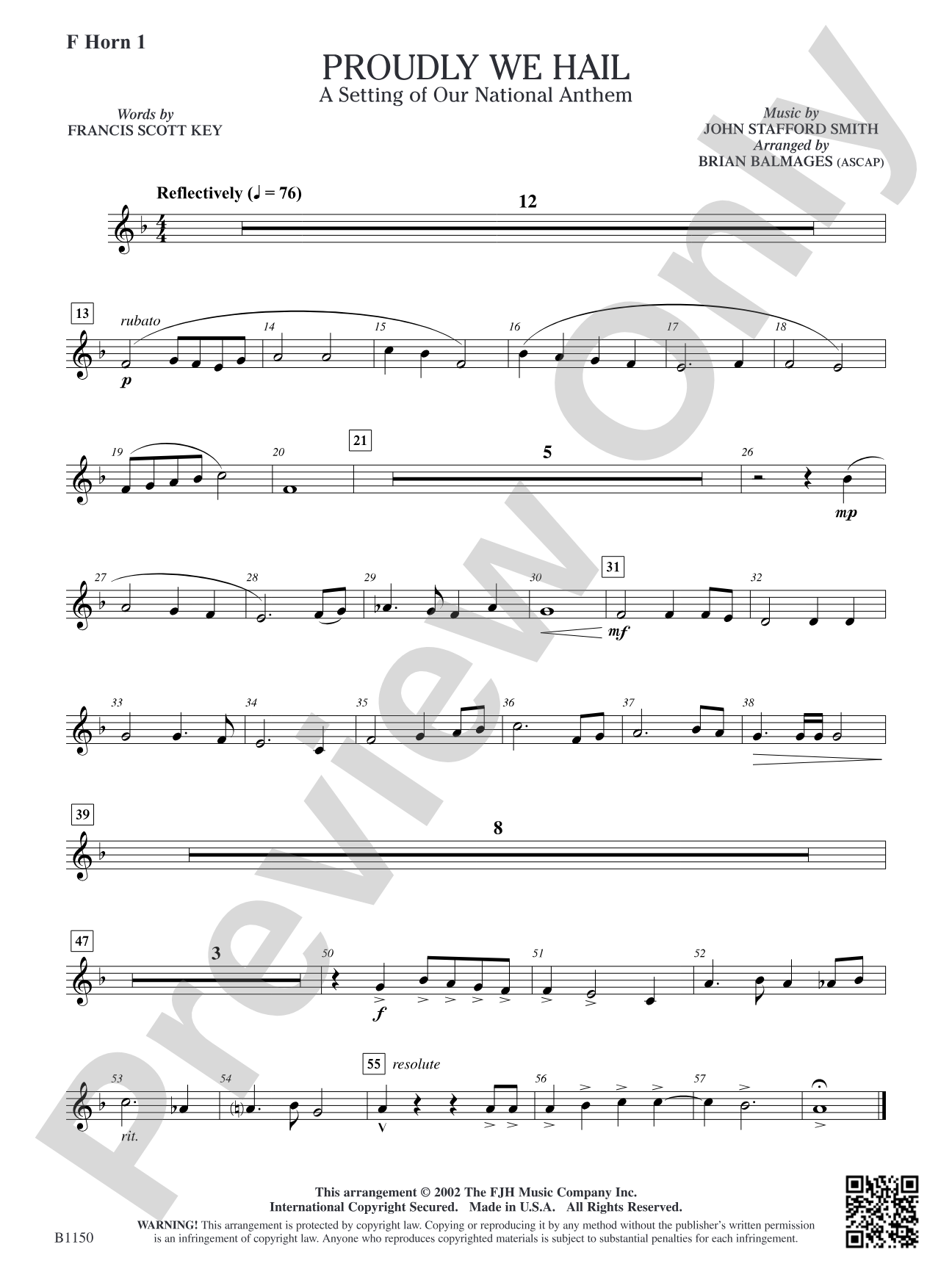 Proudly We Hail (A Setting of Our National Anthem): F Horn 1