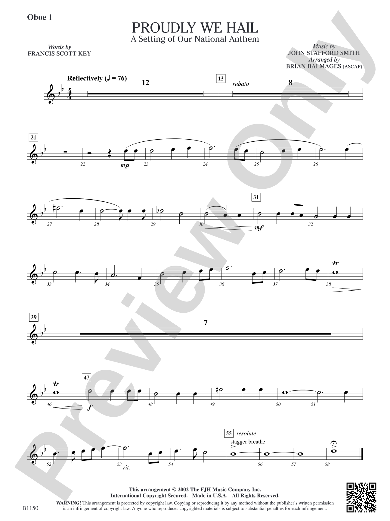 Proudly We Hail (A Setting of Our National Anthem): Oboe 1