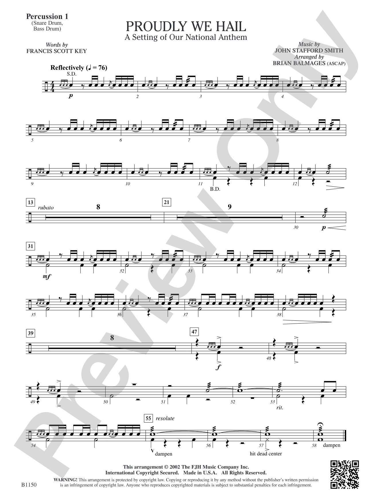 Proudly We Hail (A Setting of Our National Anthem): Percussion 1
