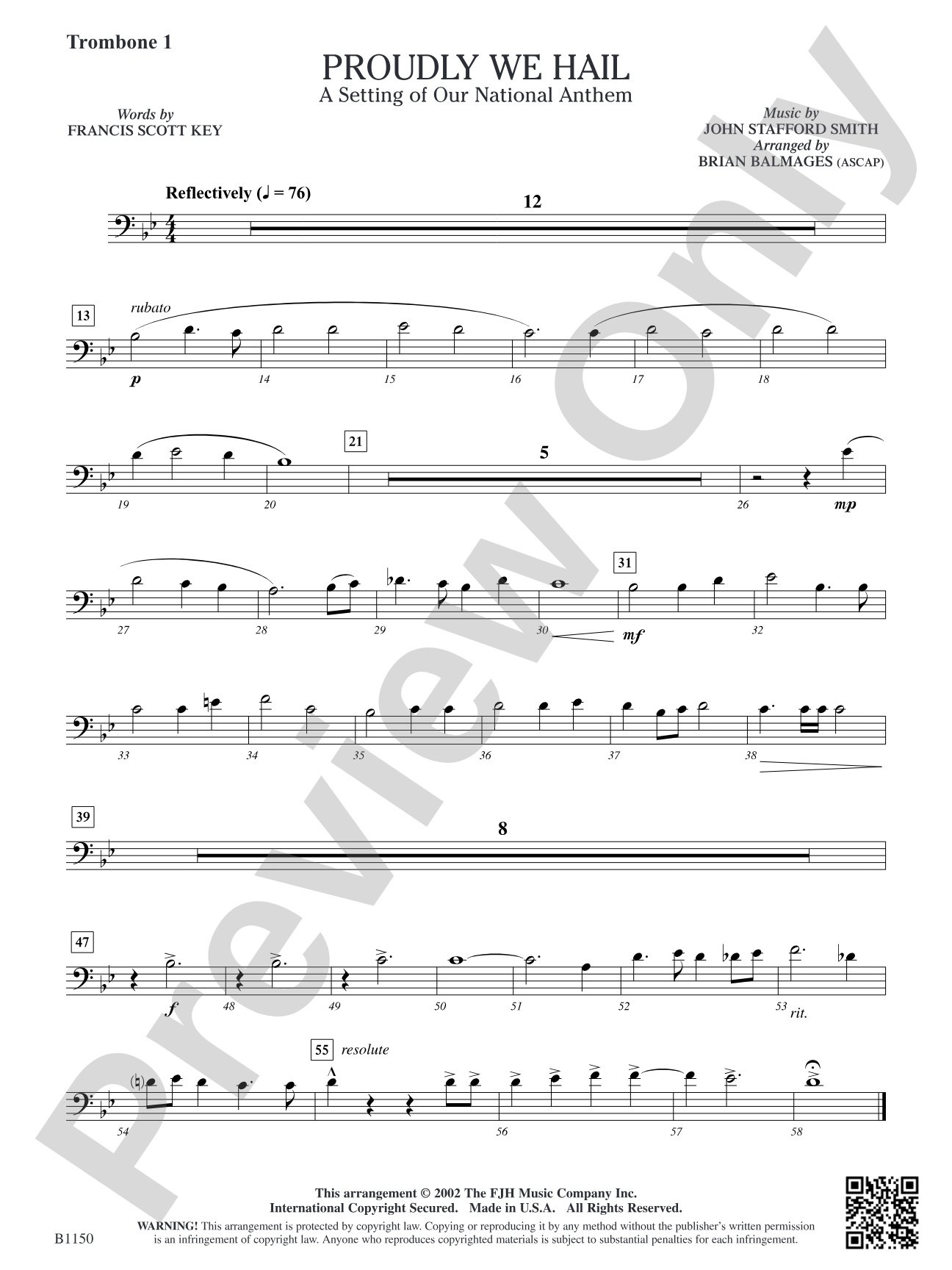 Proudly We Hail (A Setting of Our National Anthem): Trombone 1