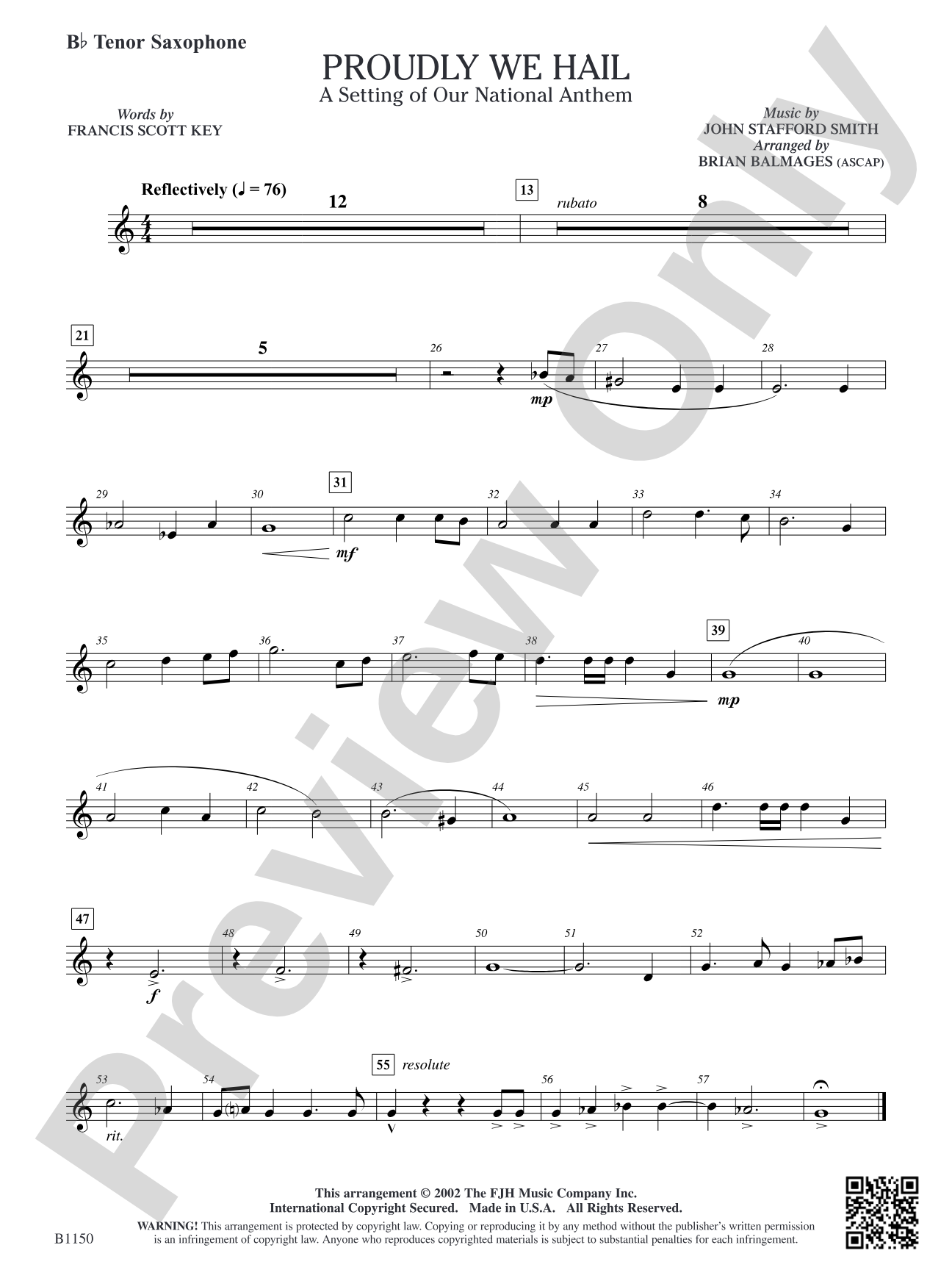 Proudly We Hail (A Setting of Our National Anthem): B-flat Tenor Saxophone
