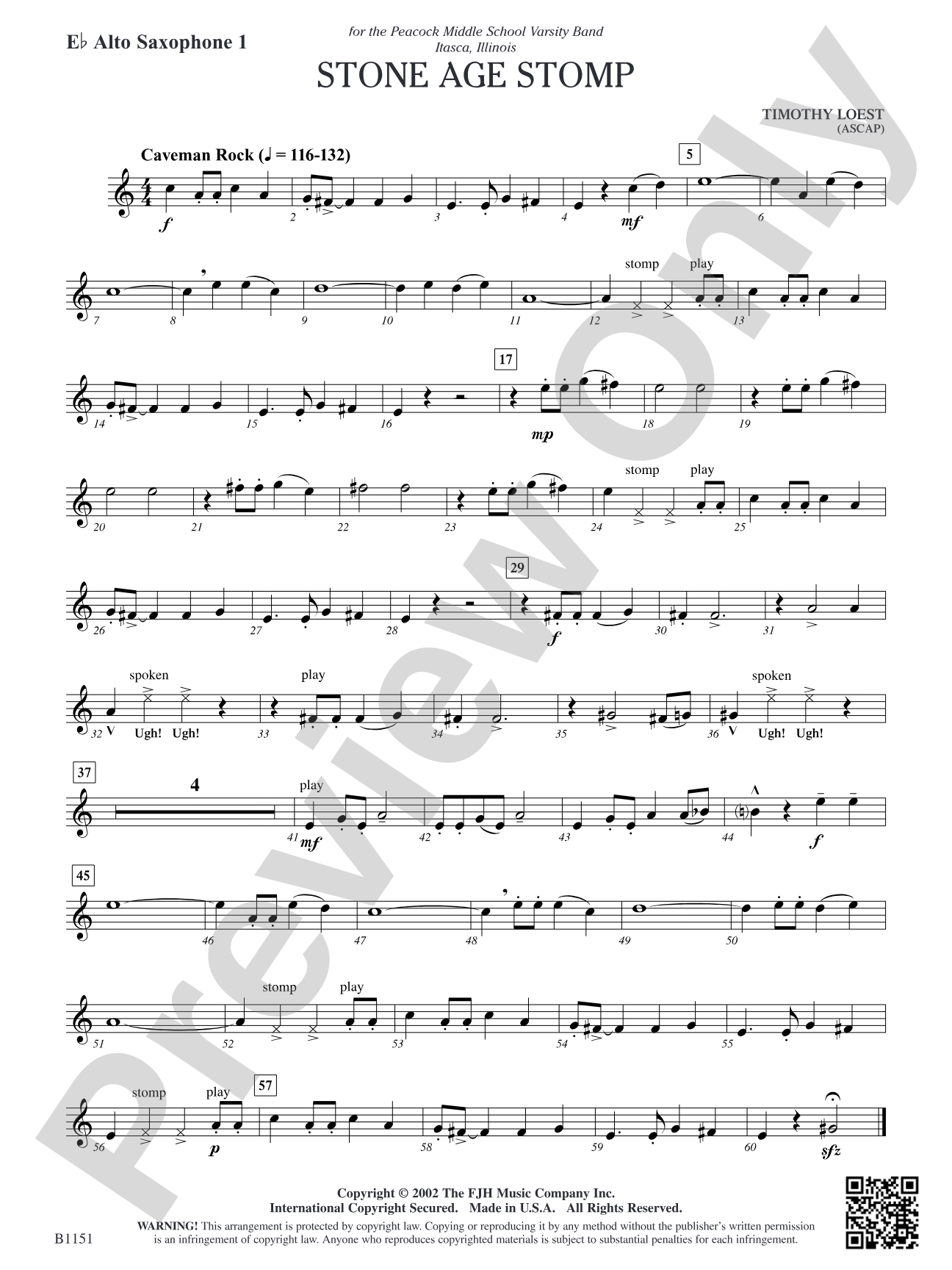 Stone Age Stomp: E-flat Alto Saxophone 1
