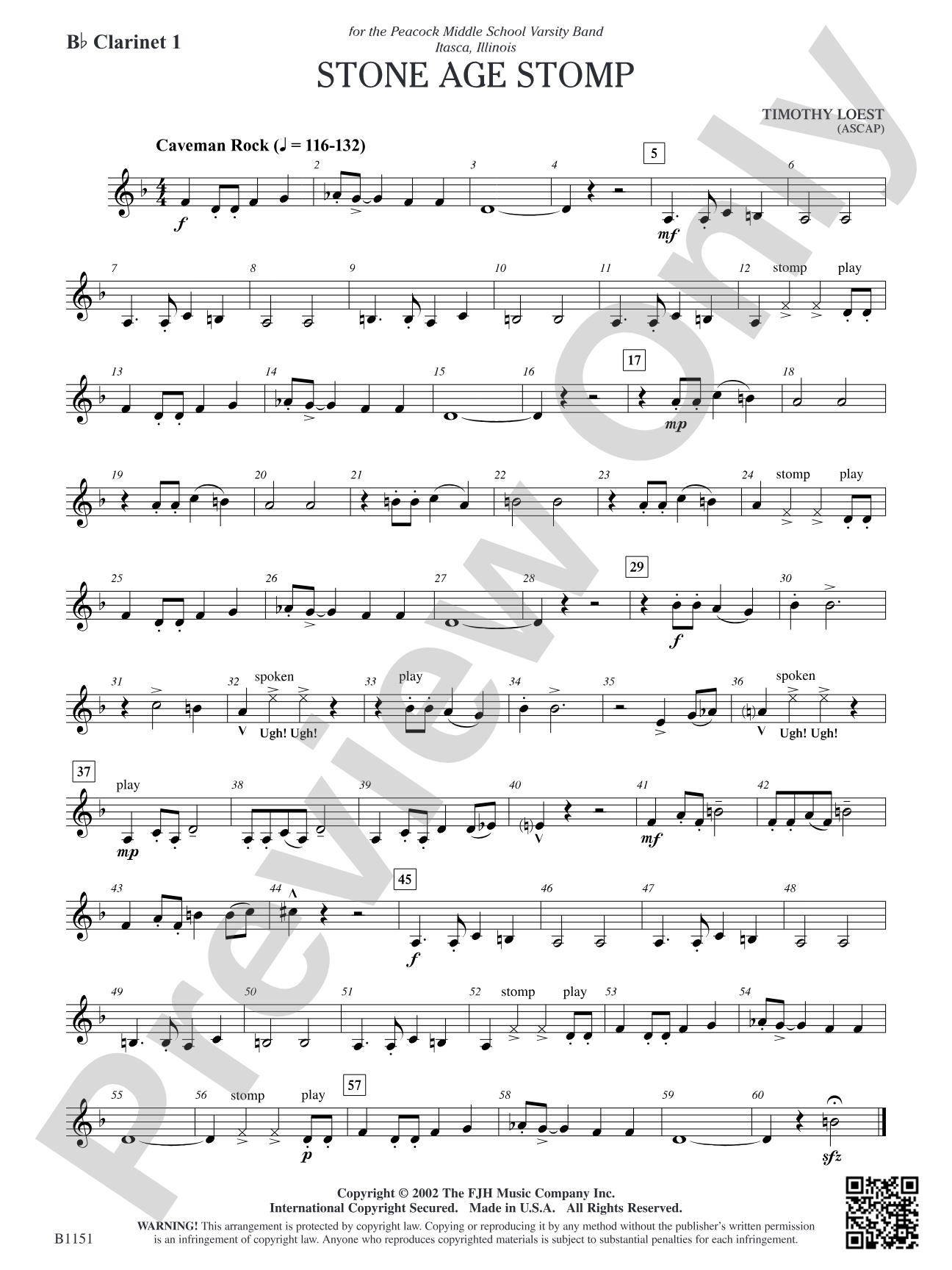 Stone Age Stomp: B-flat Clarinet 1