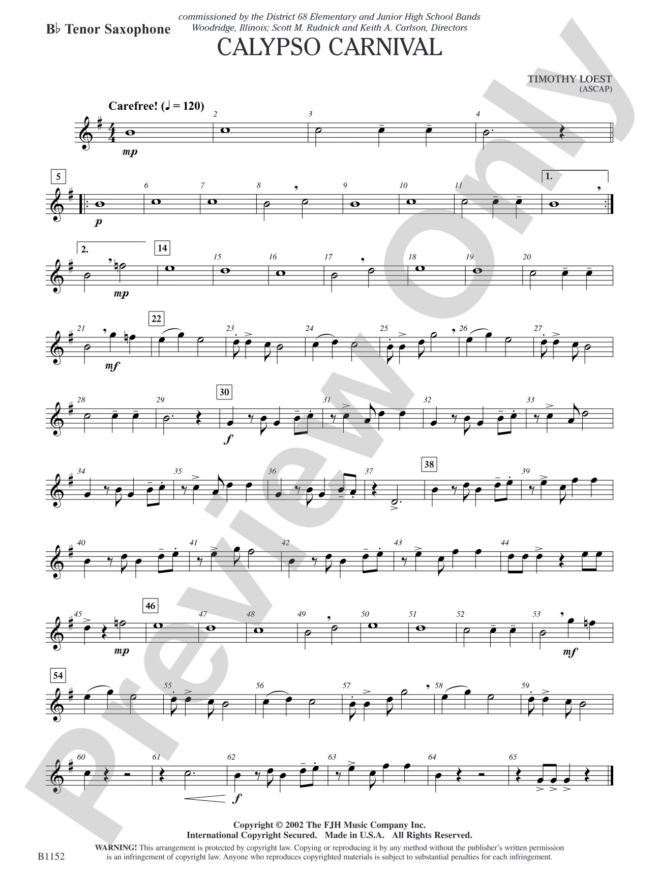 Calypso Carnival: B-flat Tenor Saxophone