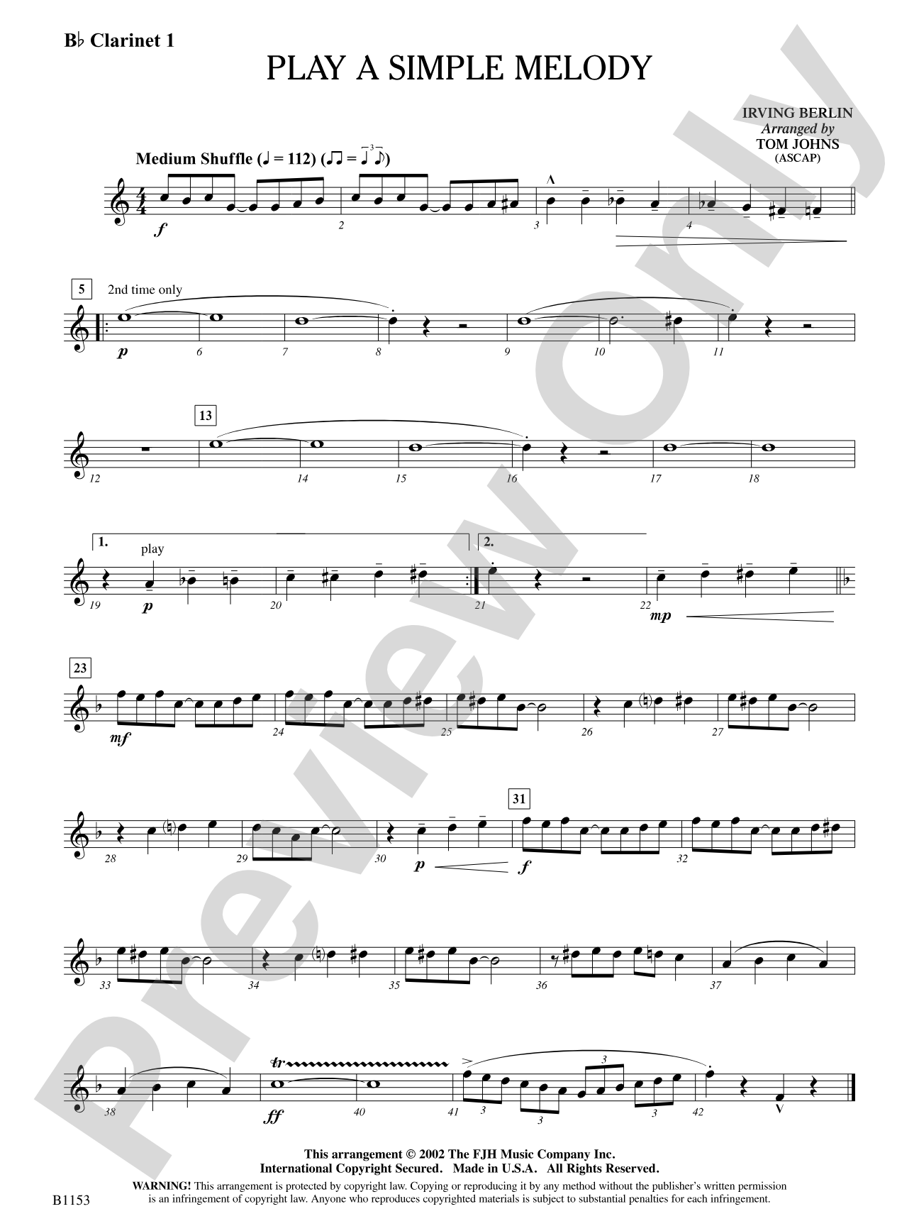 Play a Simple Melody: B-flat Clarinet 1