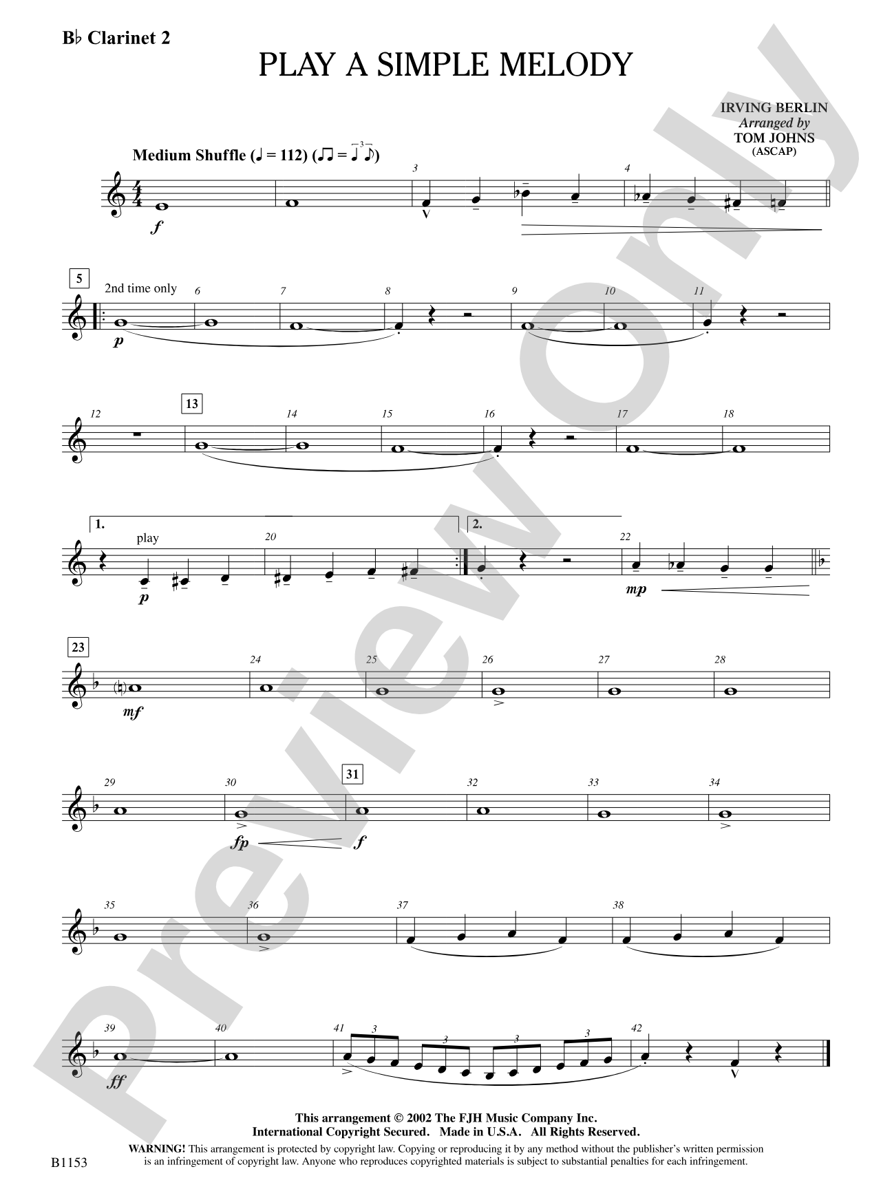 Play a Simple Melody: B-flat Clarinet 2
