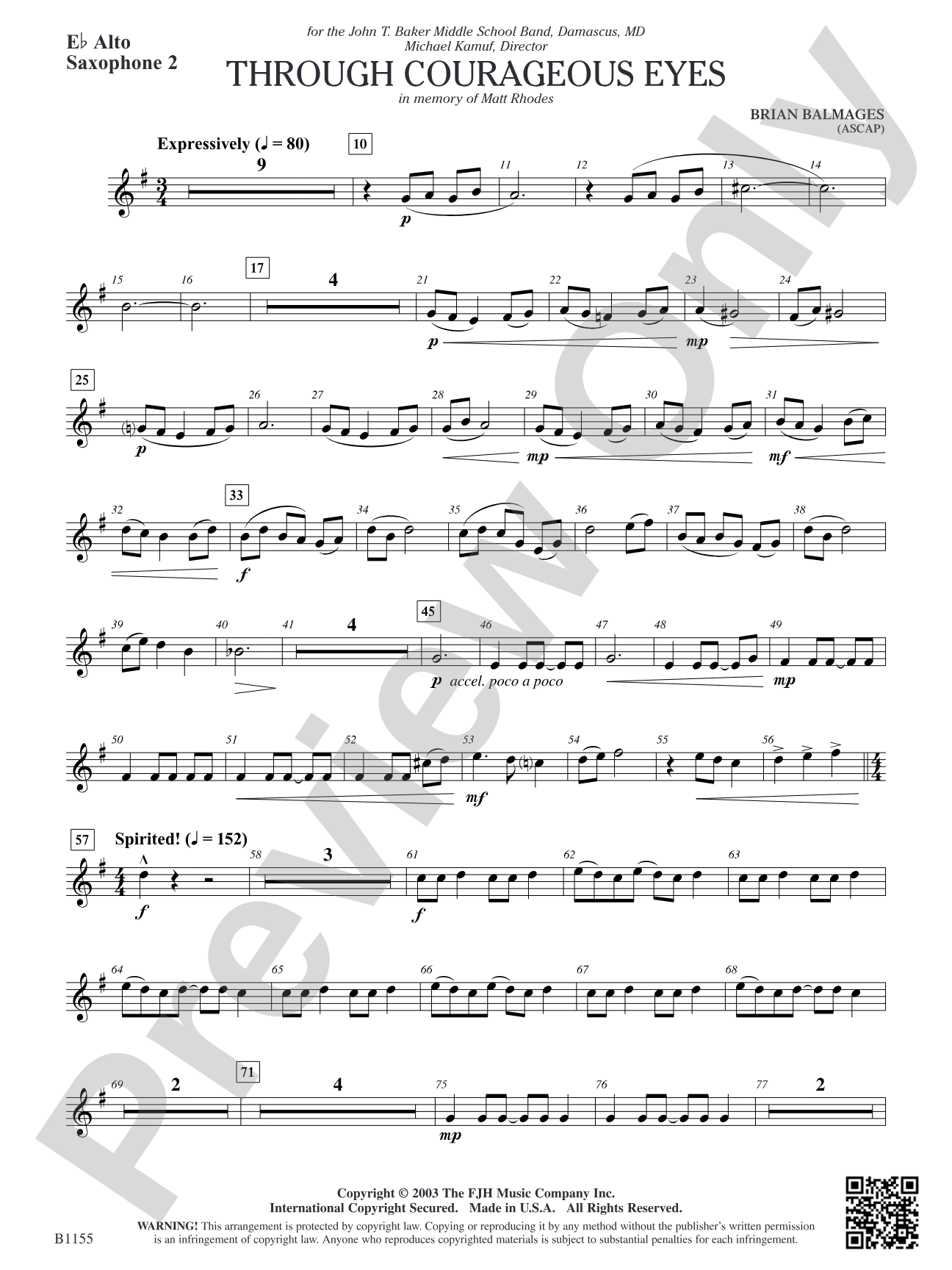 Through Courageous Eyes: E-flat Alto Saxophone 2