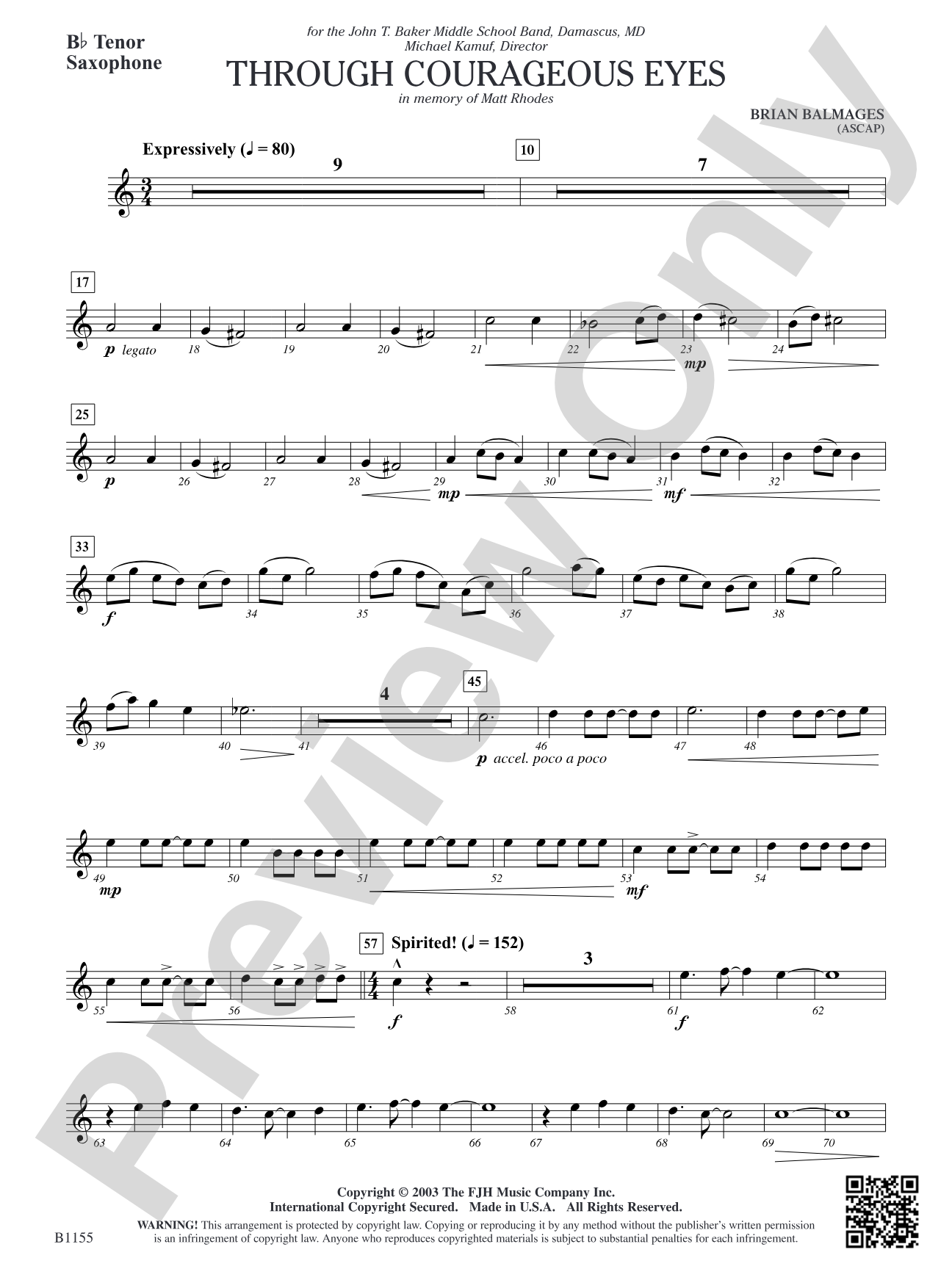 Through Courageous Eyes: B-flat Tenor Saxophone