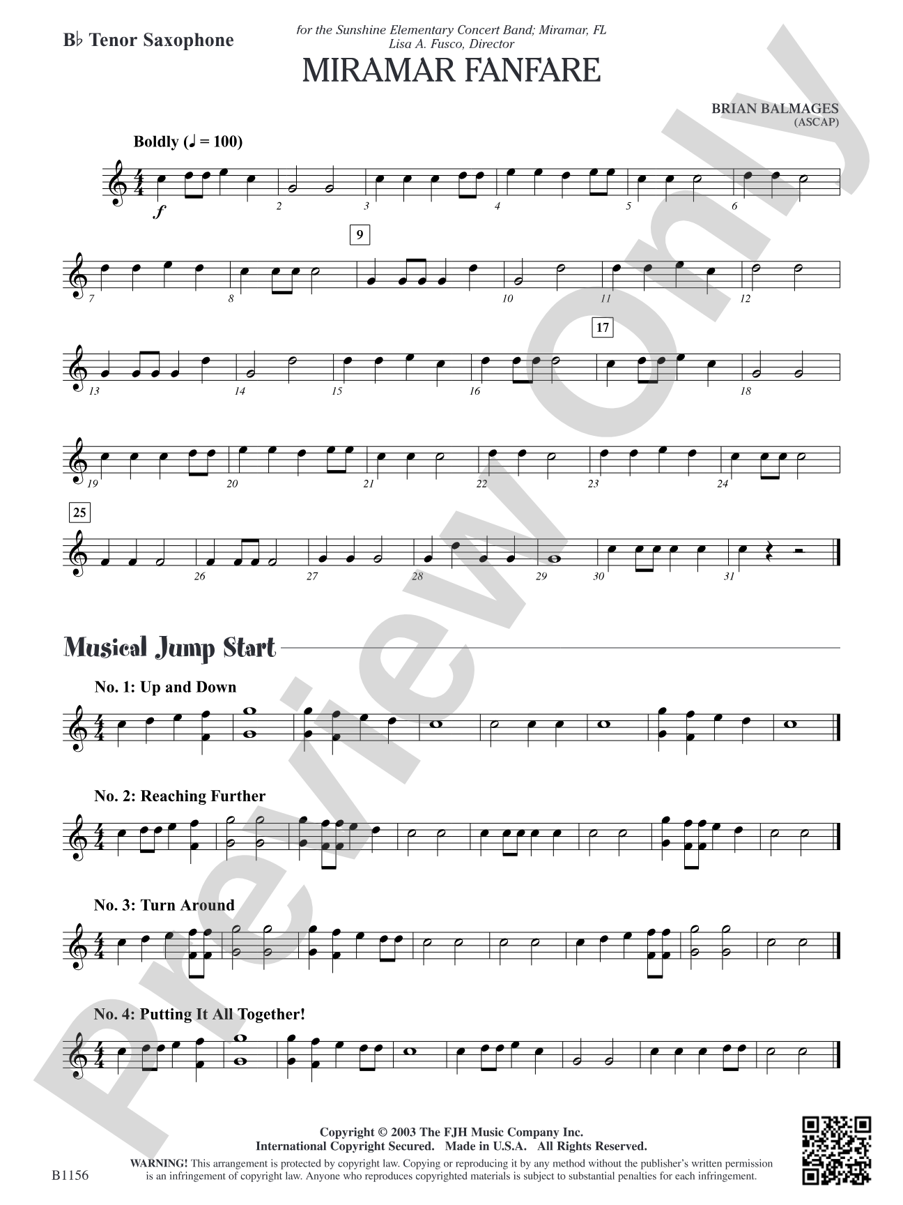 Miramar Fanfare: B-flat Tenor Saxophone