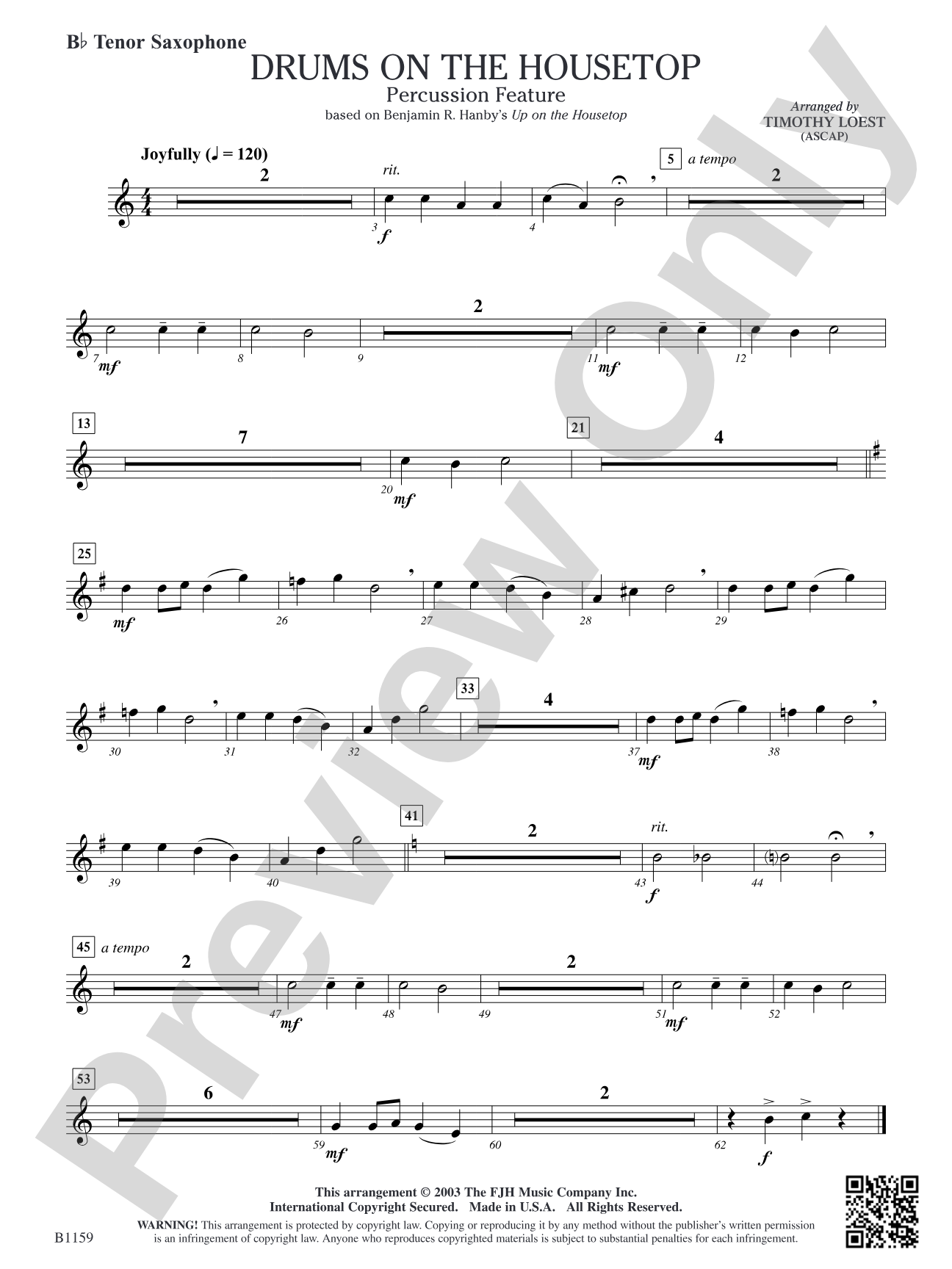 Drums on the Housetop: B-flat Tenor Saxophone