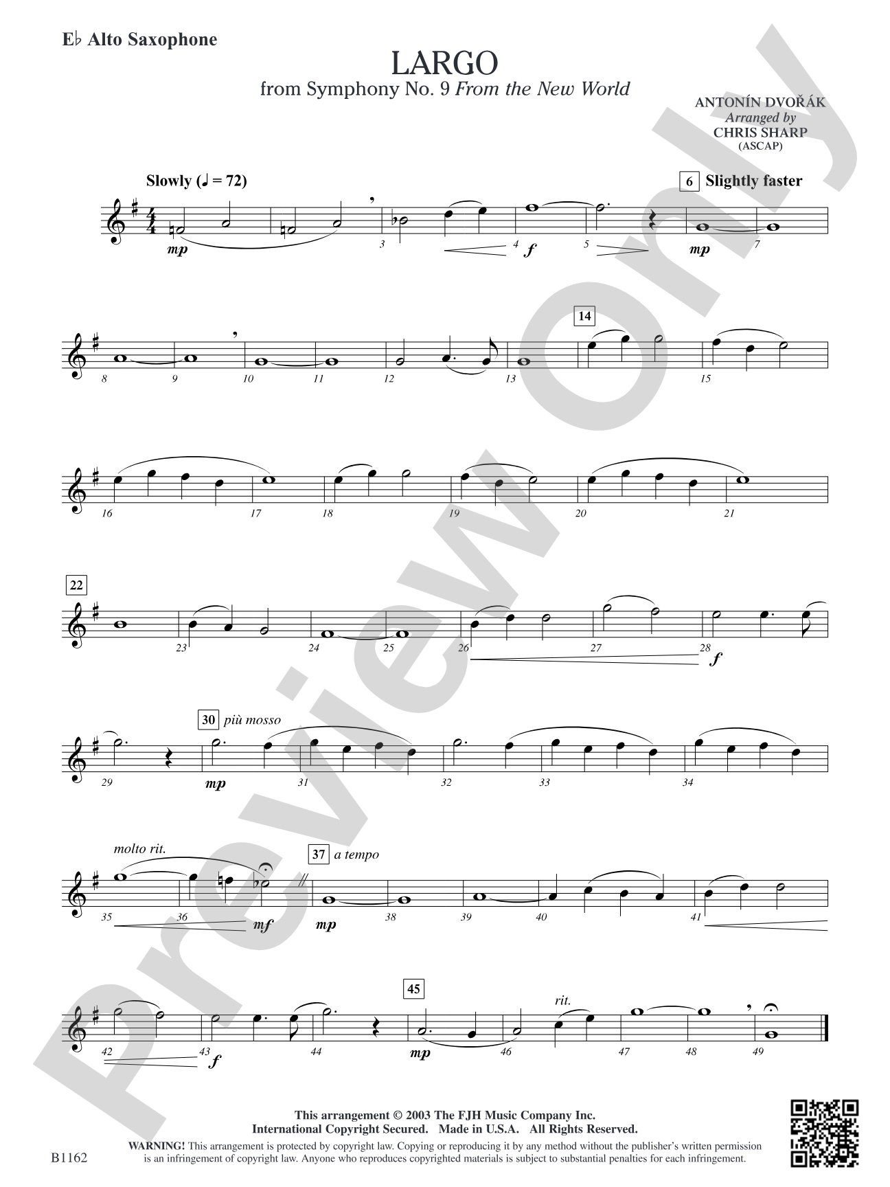 Largo from Symphony No. 9: E-flat Alto Saxophone