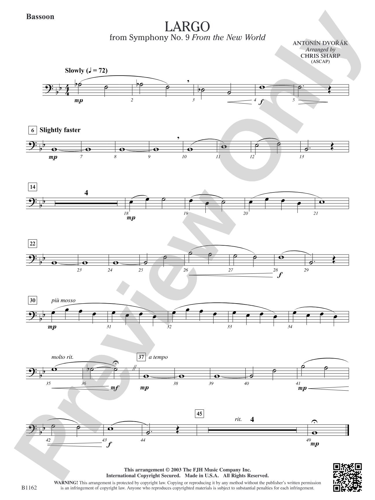Largo from Symphony No. 9: Bassoon