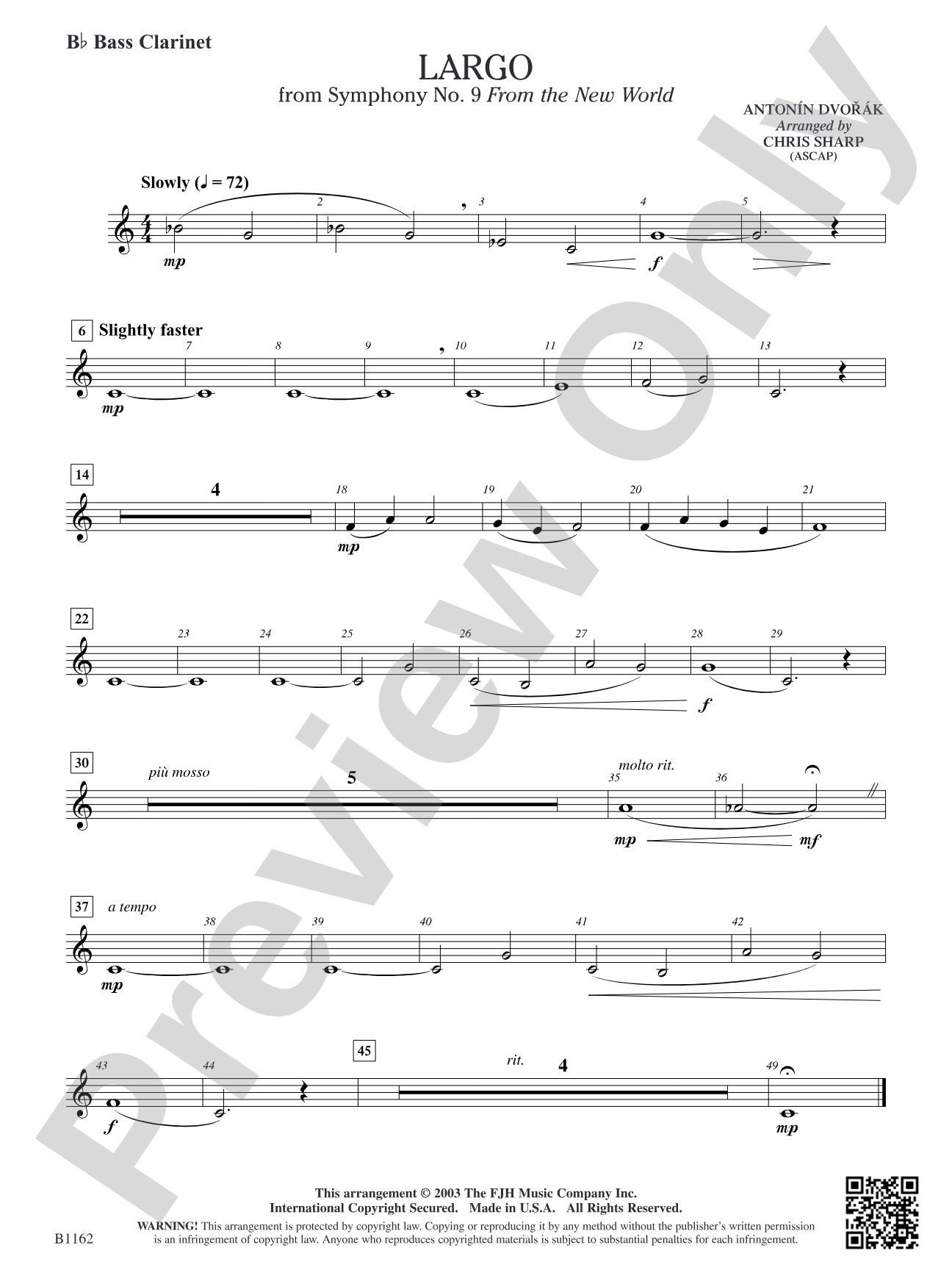 Largo from Symphony No. 9: B-flat Bass Clarinet