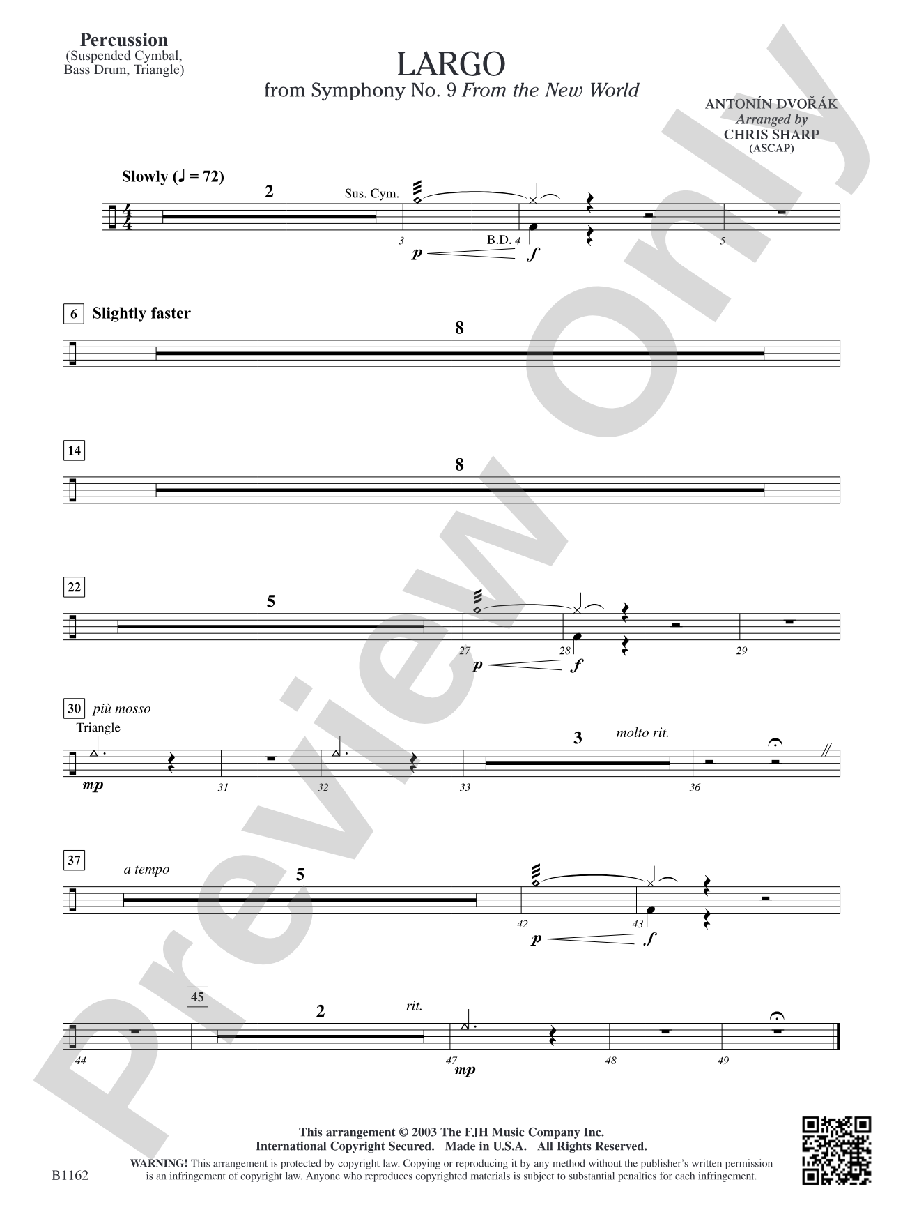 Largo from Symphony No. 9: Percussion