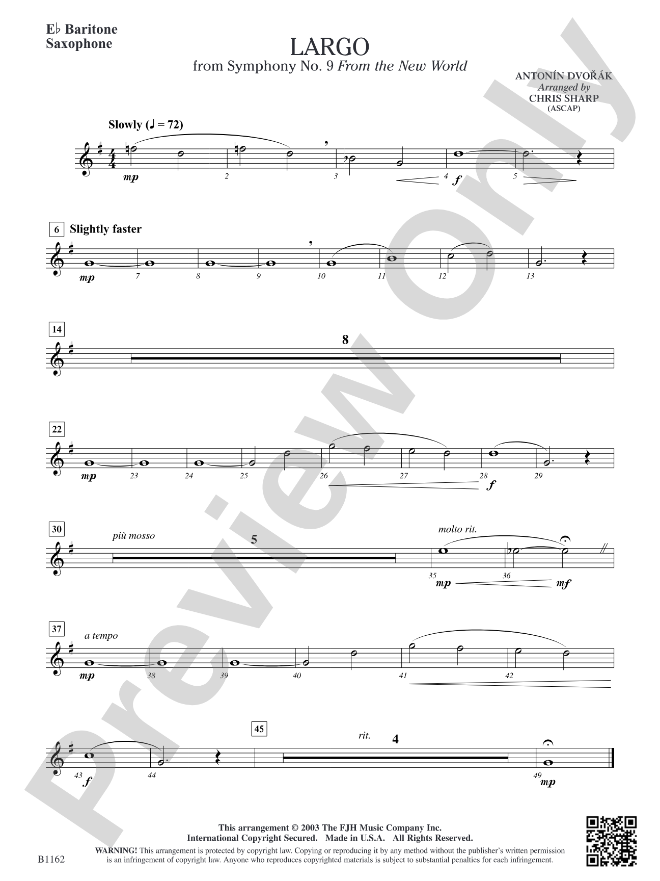 Largo from Symphony No. 9: E-flat Baritone Saxophone
