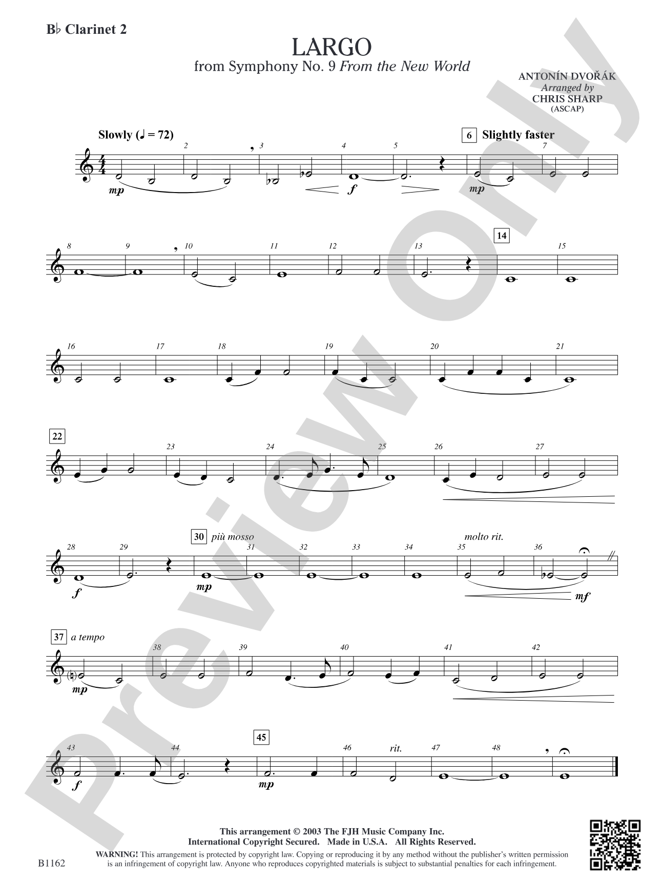 Largo from Symphony No. 9: B-flat Clarinet 2