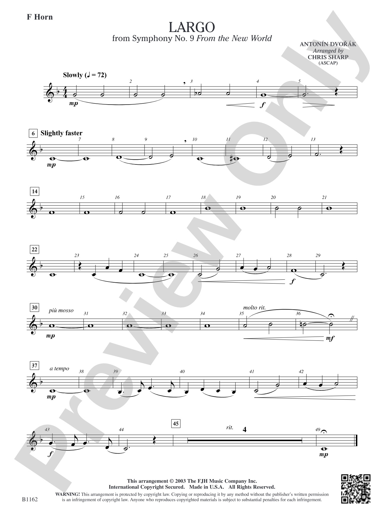 Largo from Symphony No. 9: F Horn