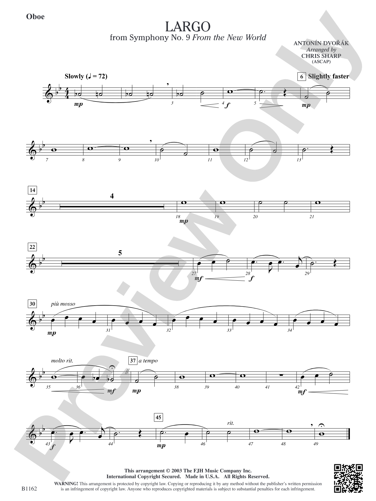 Largo from Symphony No. 9: Oboe