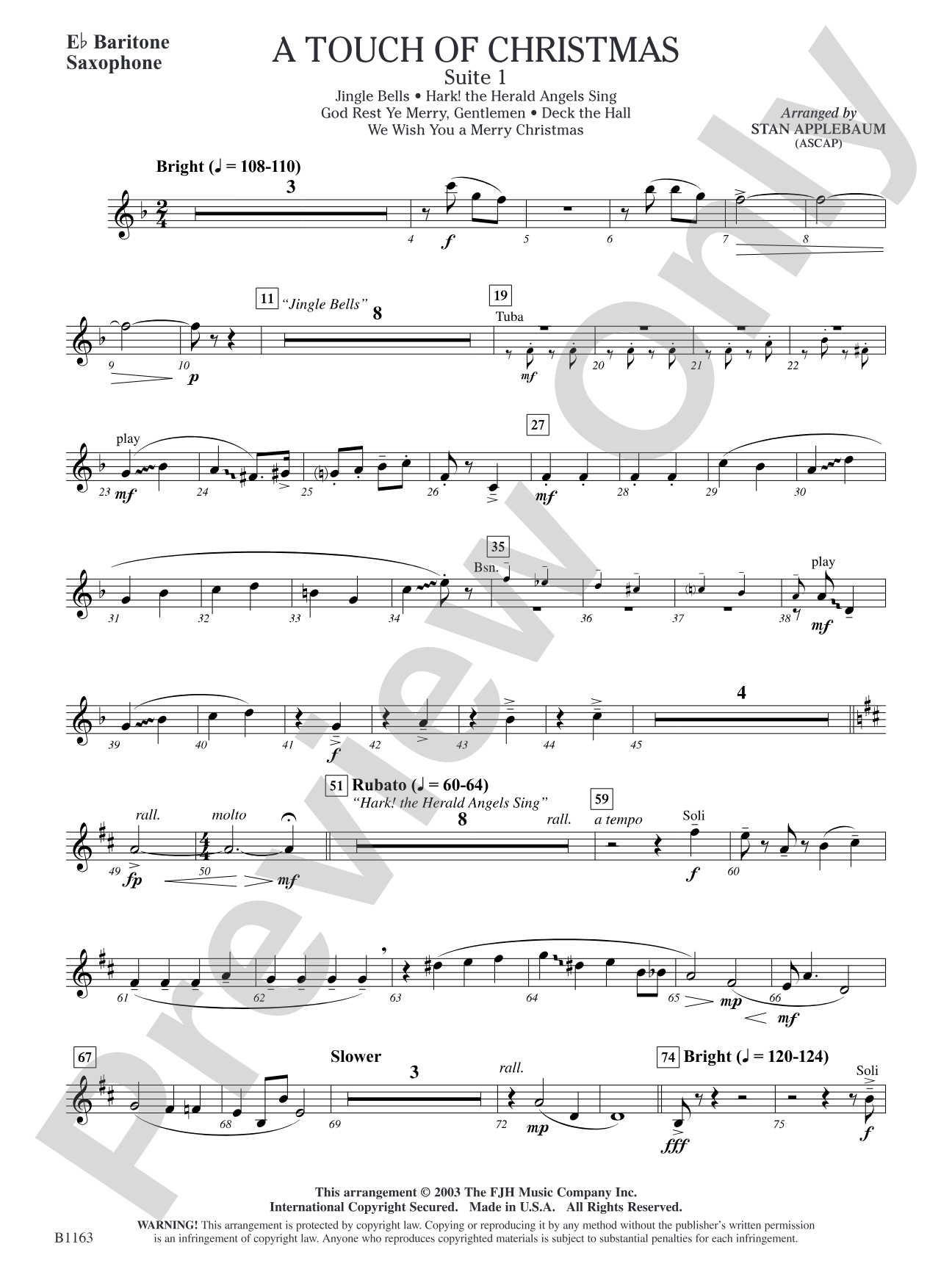 A Touch of Christmas: Suite 1: E-flat Baritone Saxophone