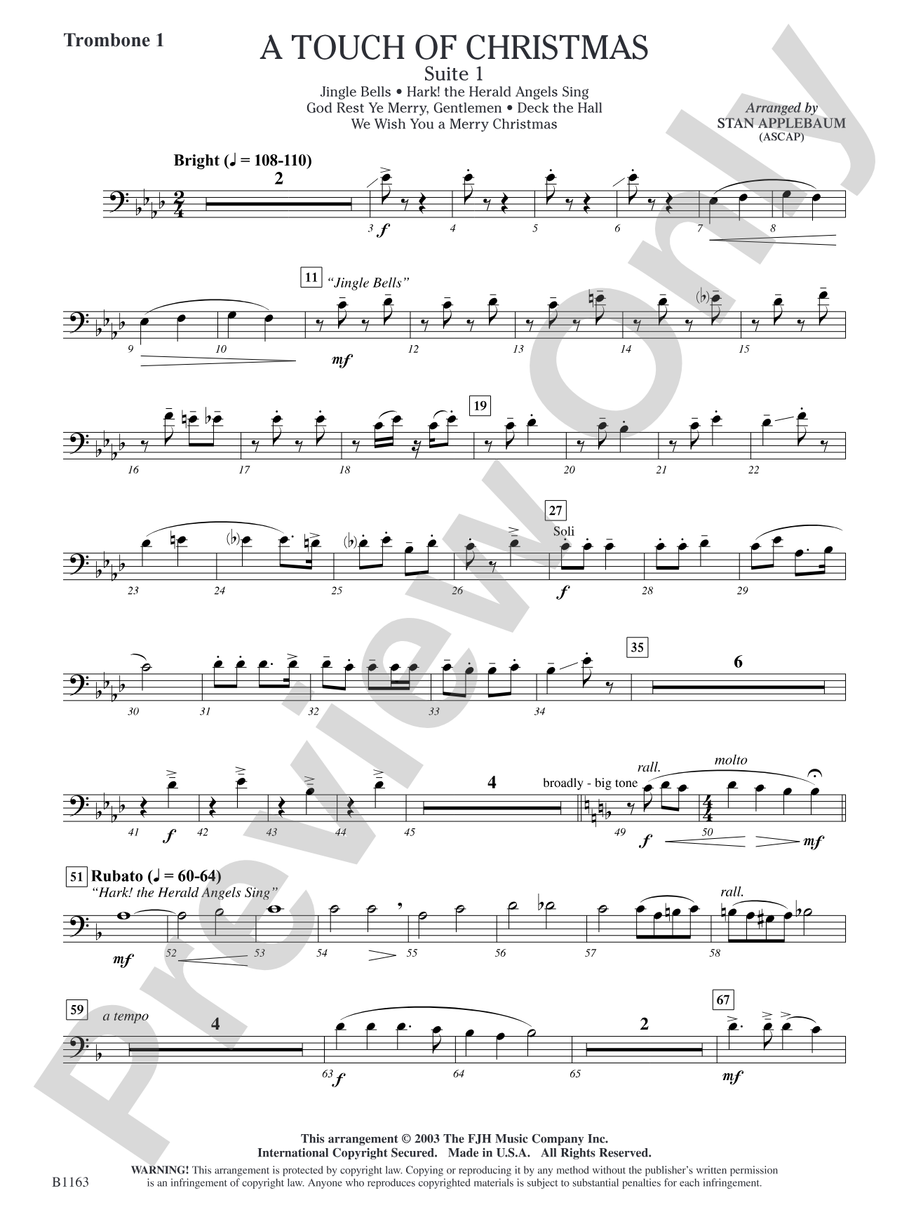 A Touch of Christmas: Suite 1: Trombone 1