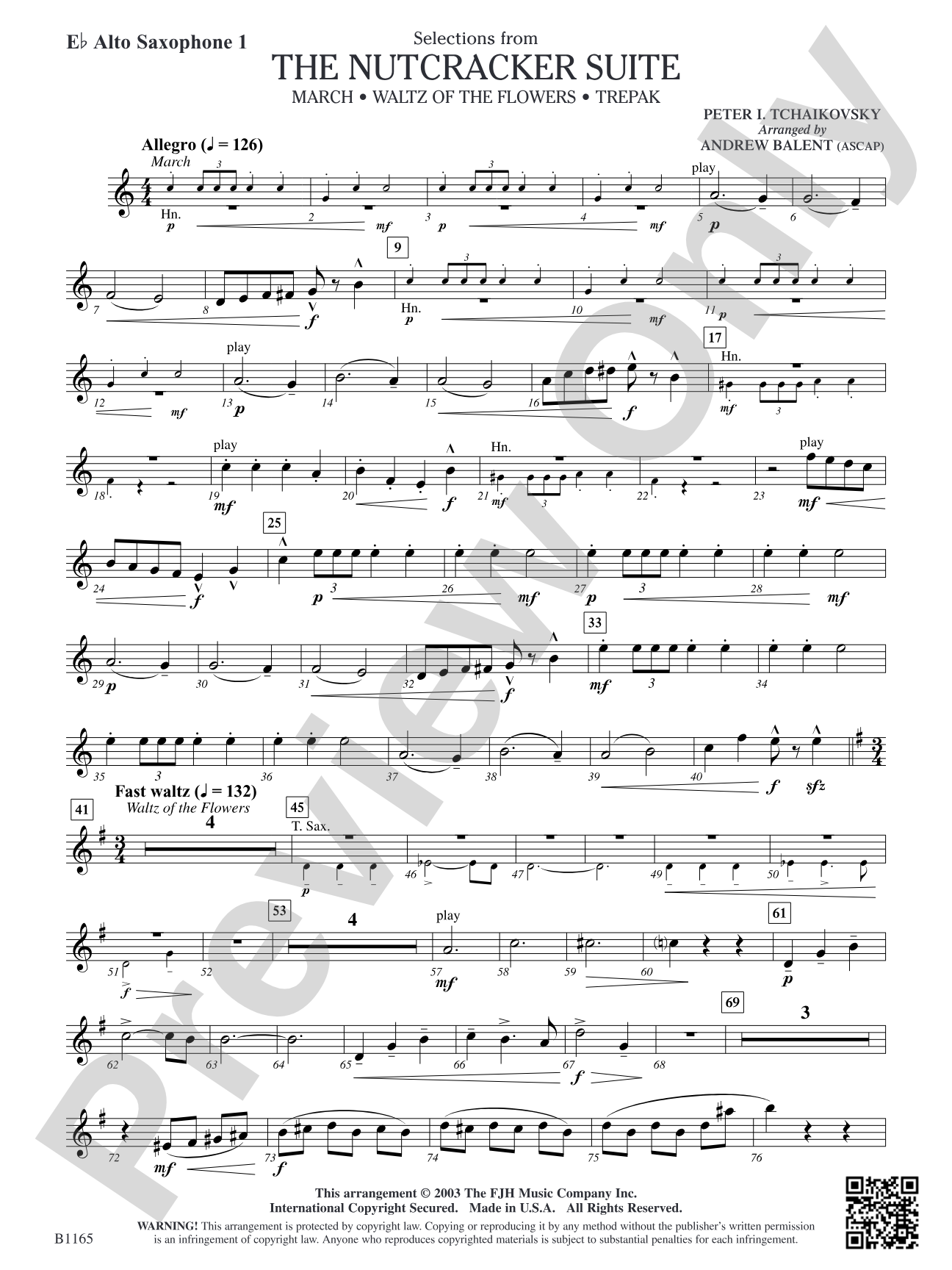 The Nutcracker Suite (Selections from): E-flat Alto Saxophone 1