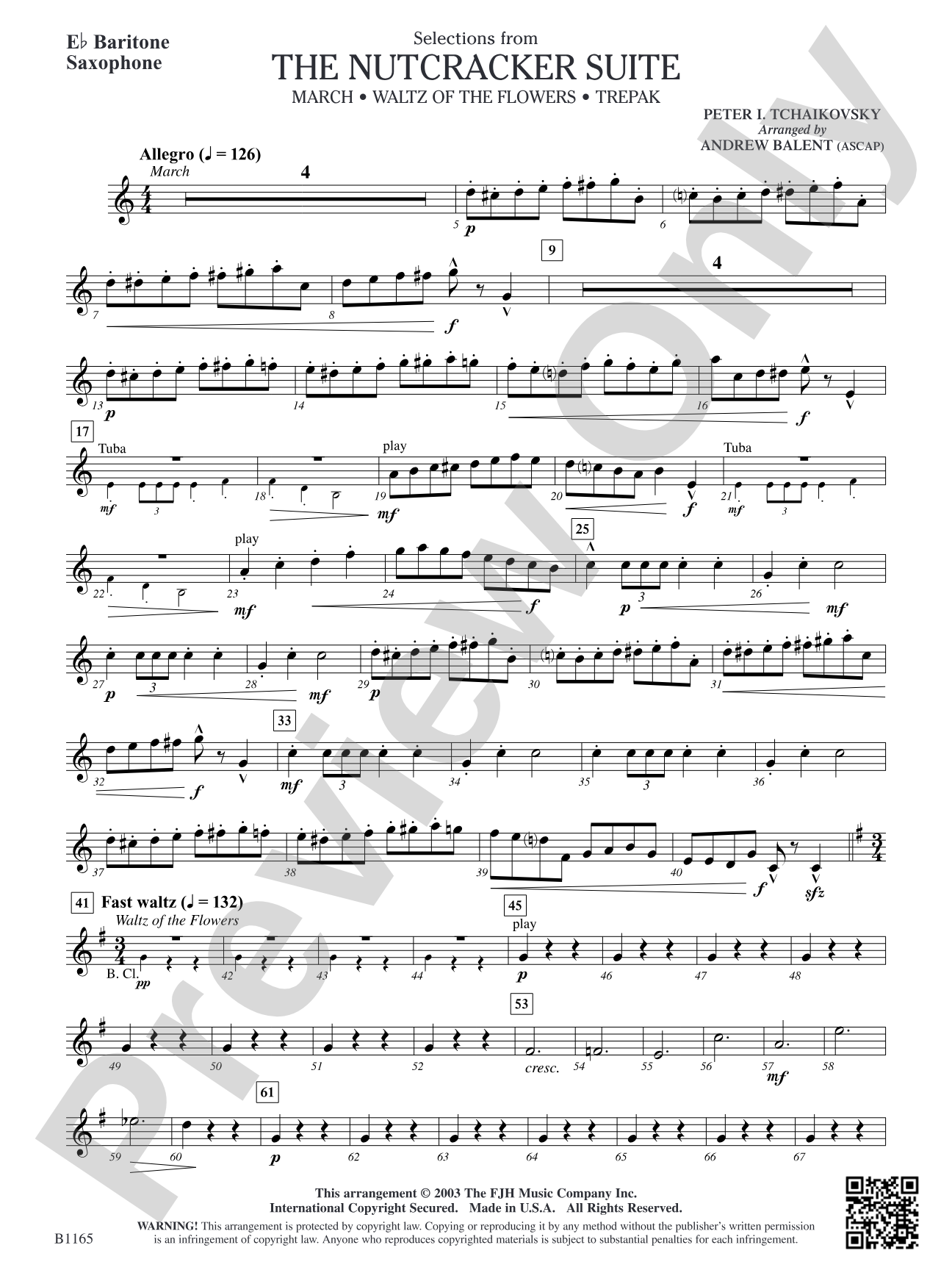 The Nutcracker Suite (Selections from): E-flat Baritone Saxophone