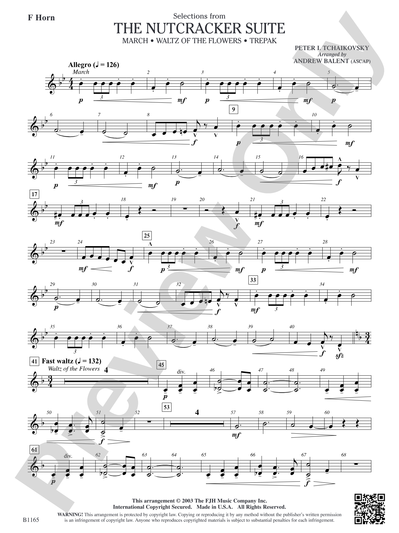The Nutcracker Suite (Selections from): F Horn