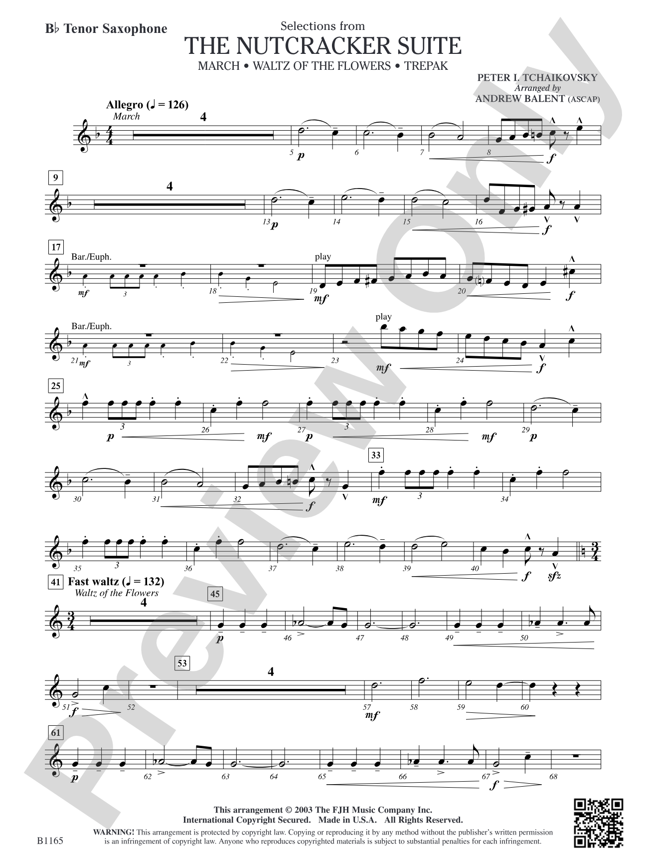 The Nutcracker Suite (Selections from): B-flat Tenor Saxophone