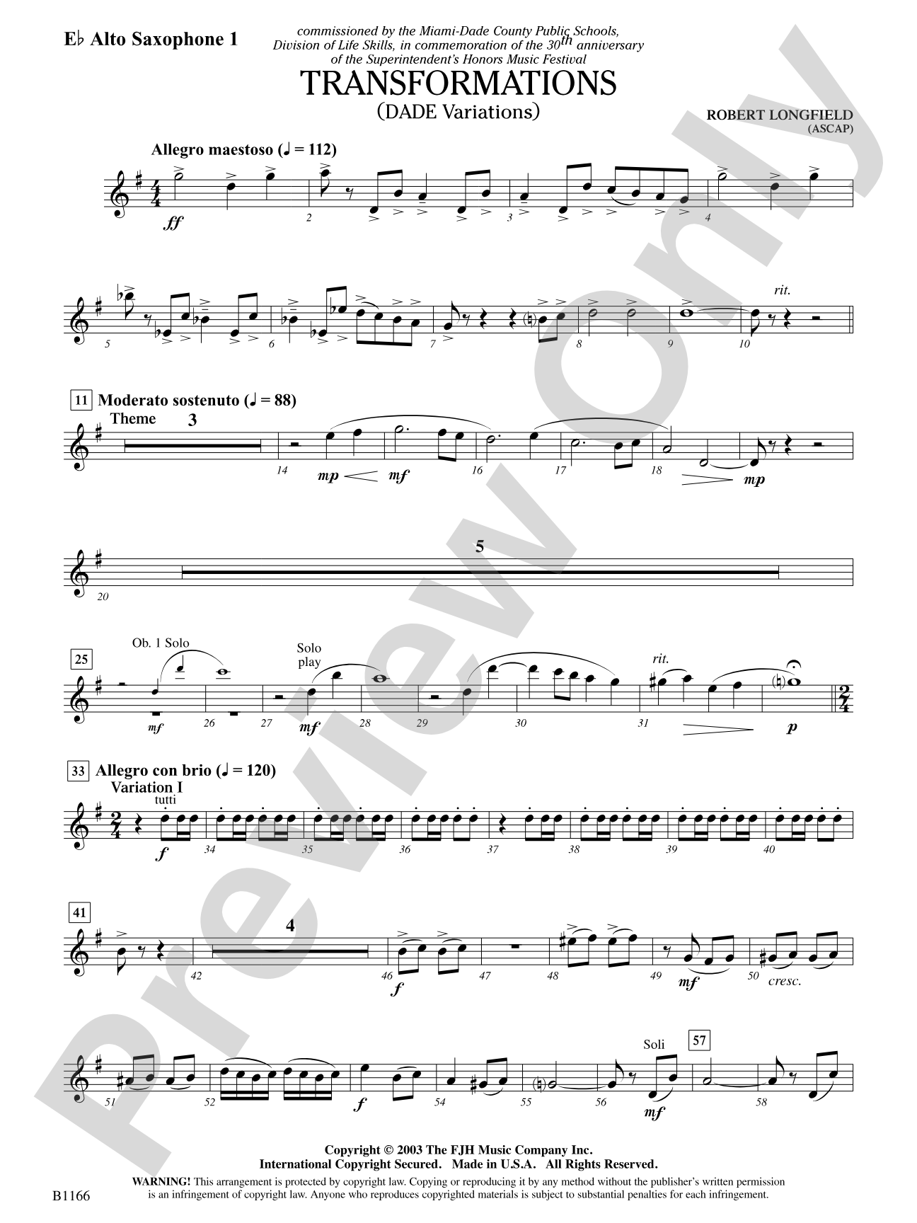 Transformations (DADE Variations): E-flat Alto Saxophone 1