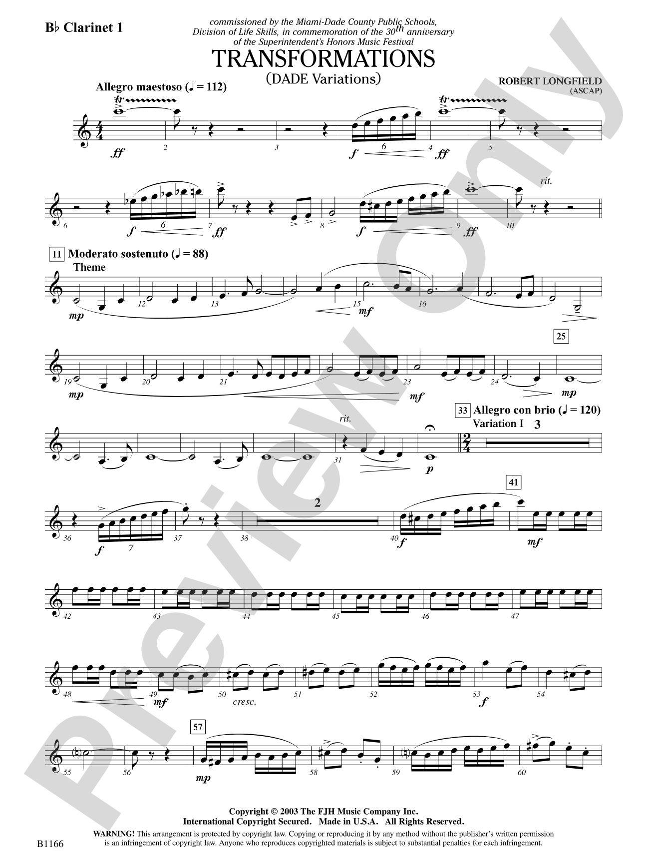 Transformations (DADE Variations): B-flat Clarinet 1