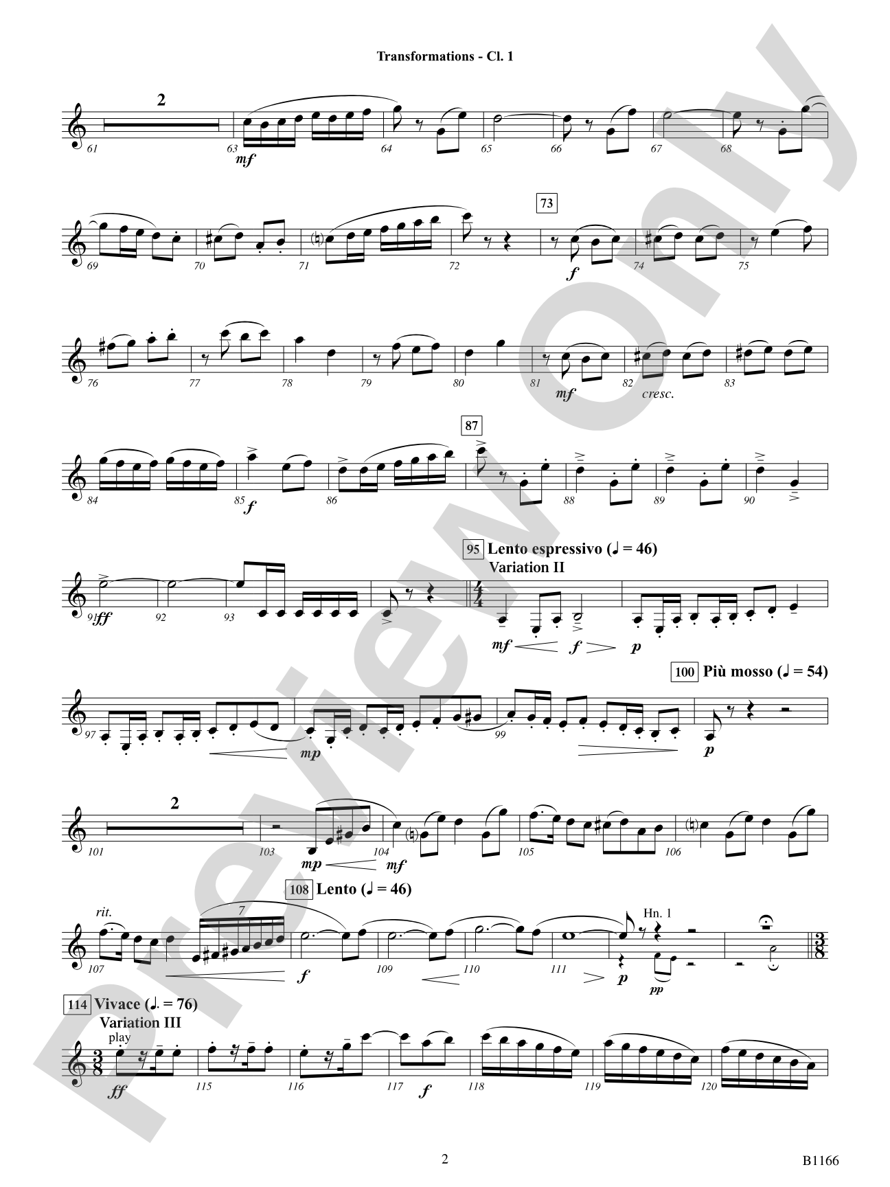 Transformations (DADE Variations): B-flat Clarinet 1