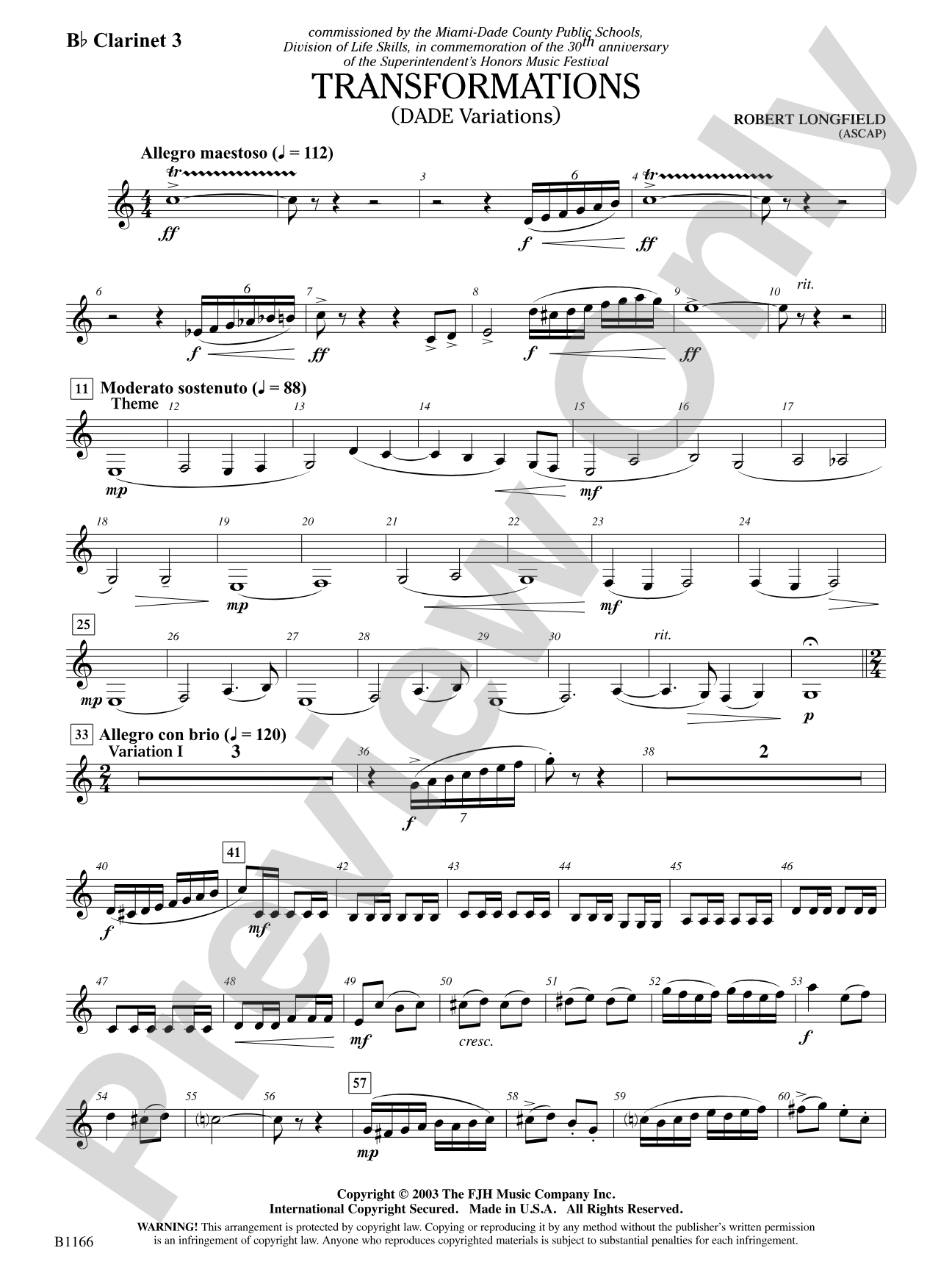 Transformations (DADE Variations): B-flat Clarinet 3