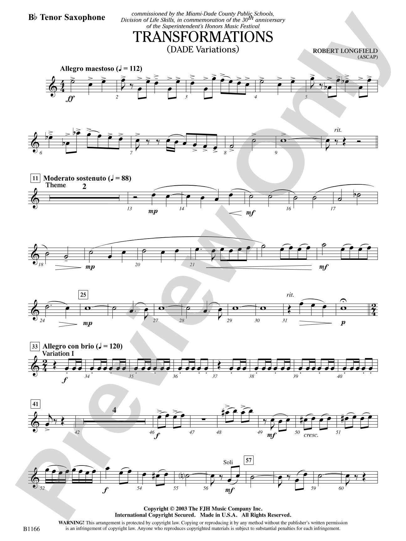 Transformations (DADE Variations): B-flat Tenor Saxophone