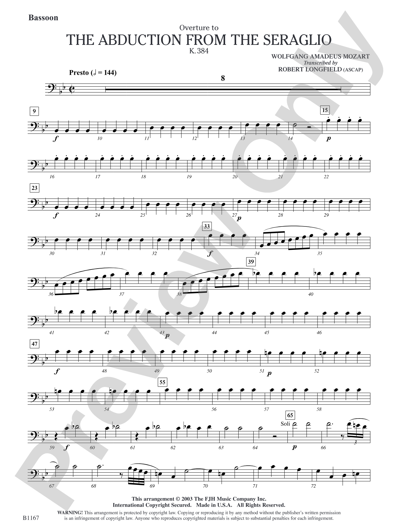 The Abduction from the Seraglio K. 384 (Overture): Bassoon