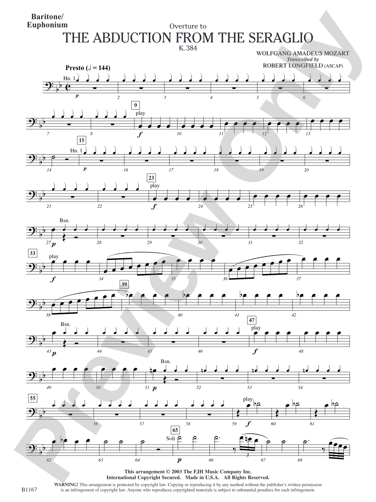 The Abduction from the Seraglio K. 384 (Overture): Baritone/Euphonium