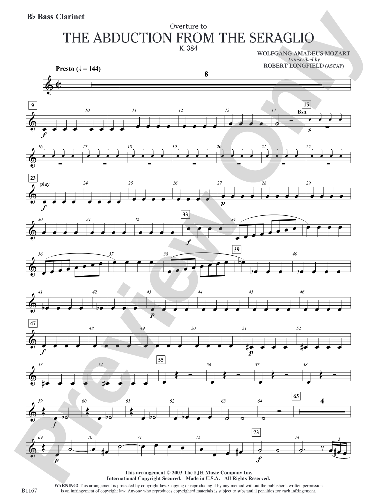The Abduction from the Seraglio K. 384 (Overture): B-flat Bass Clarinet