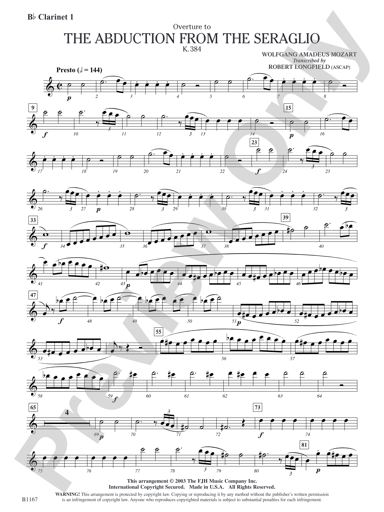 The Abduction from the Seraglio K. 384 (Overture): B-flat Clarinet 1