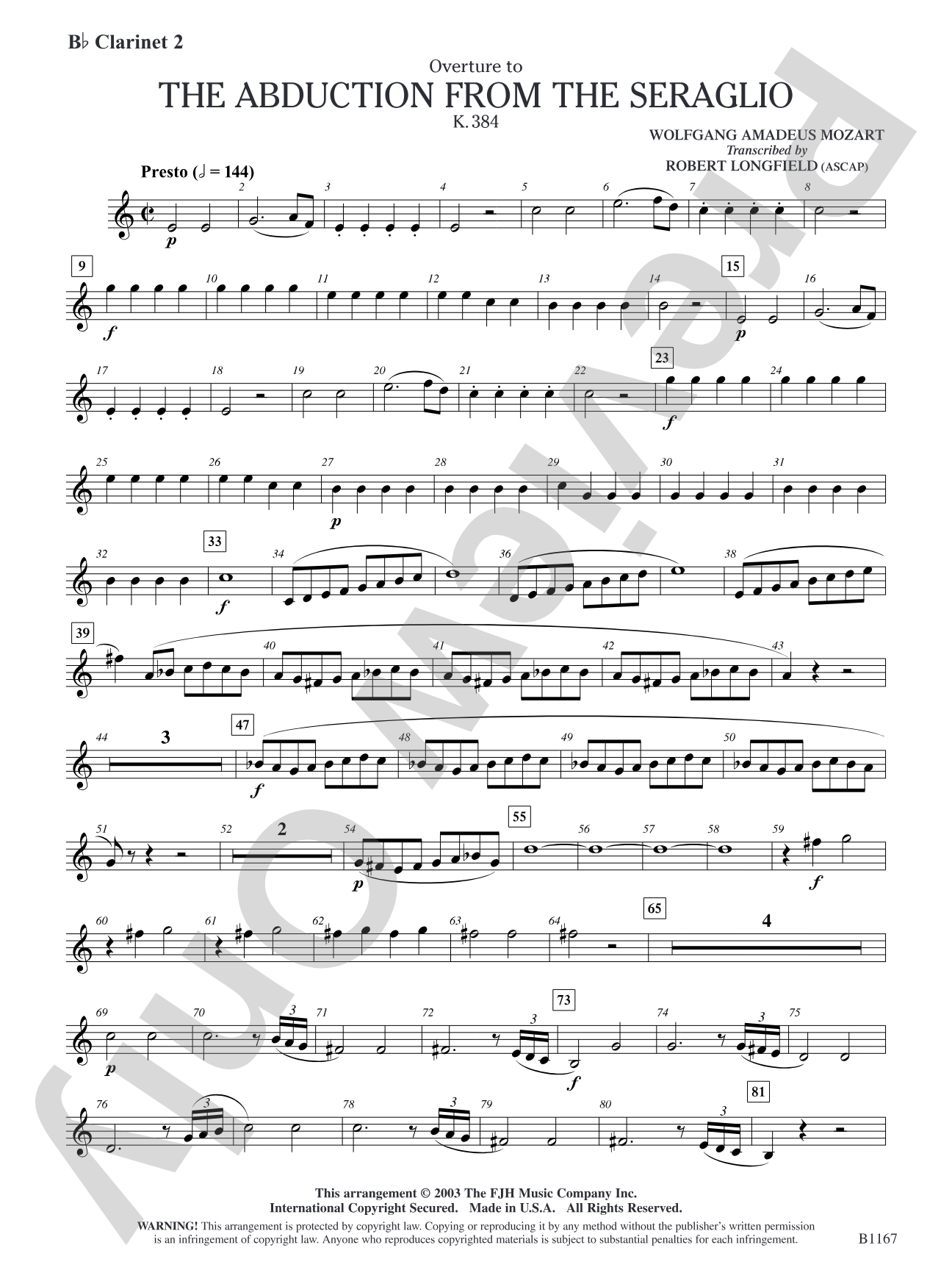 The Abduction from the Seraglio K. 384 (Overture): B-flat Clarinet 2