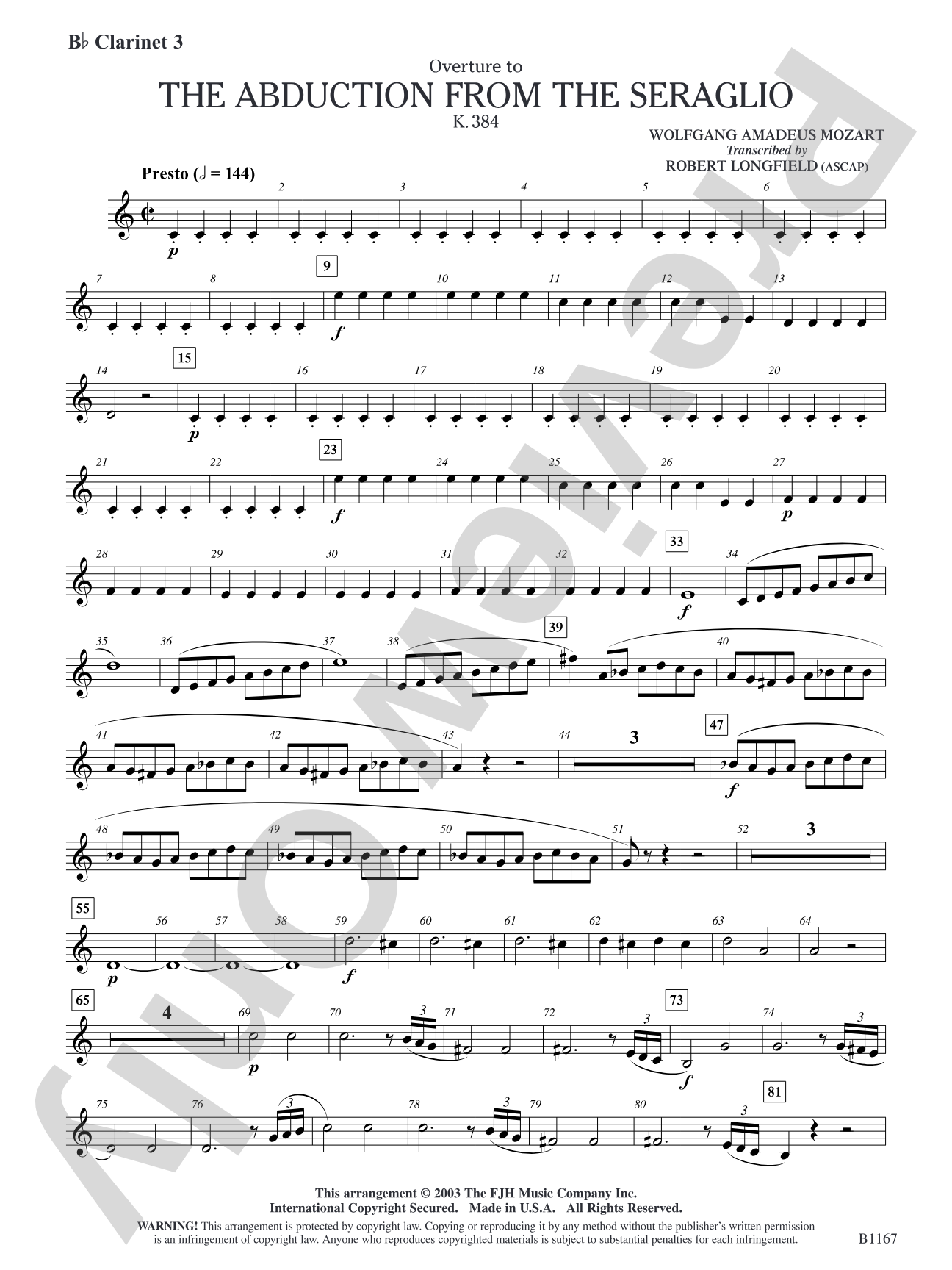 The Abduction from the Seraglio K. 384 (Overture): B-flat Clarinet 3