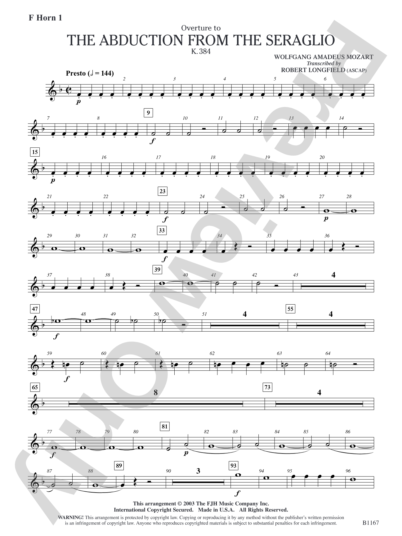 The Abduction from the Seraglio K. 384 (Overture): F Horn 1