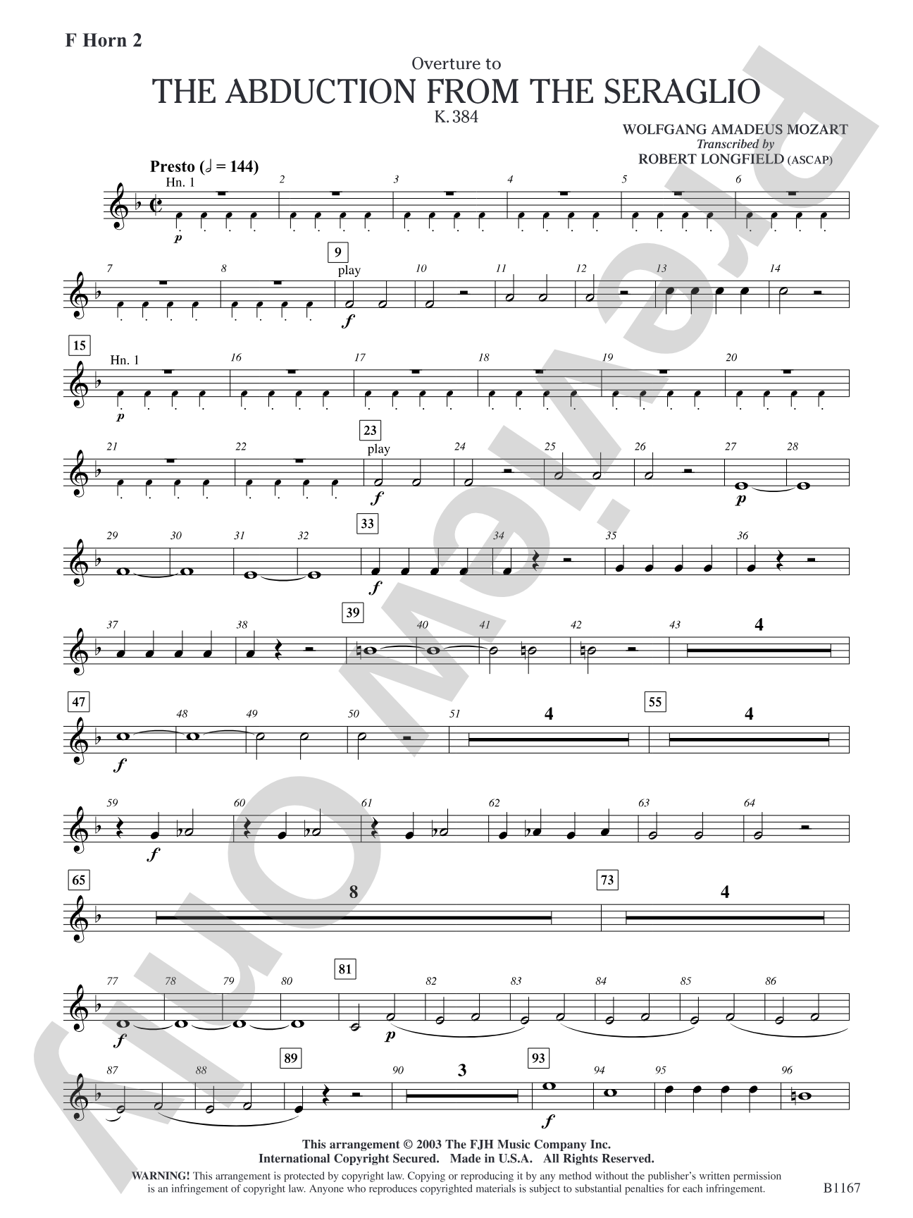 The Abduction from the Seraglio K. 384 (Overture): F Horn 2