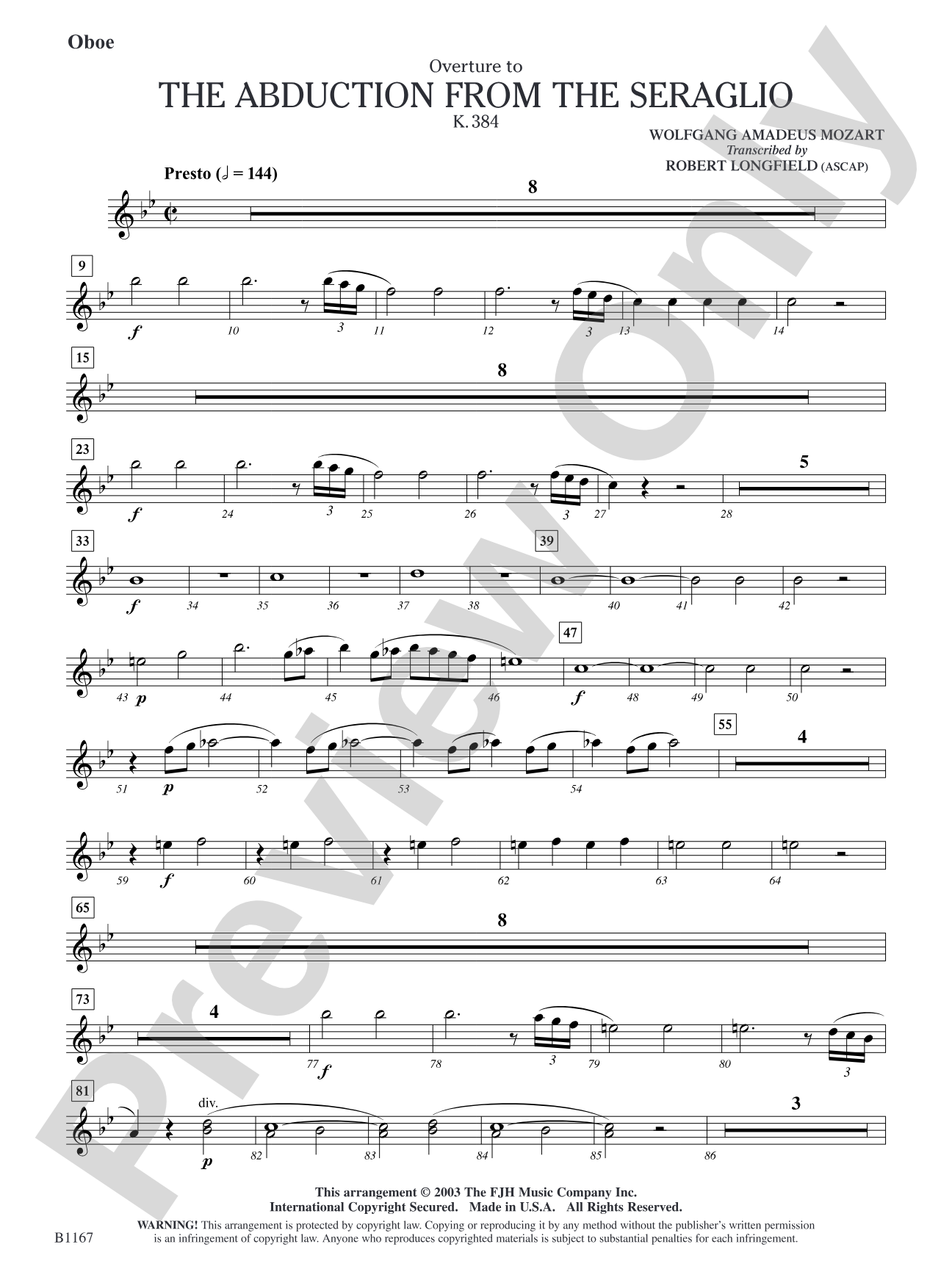 The Abduction from the Seraglio K. 384 (Overture): Oboe